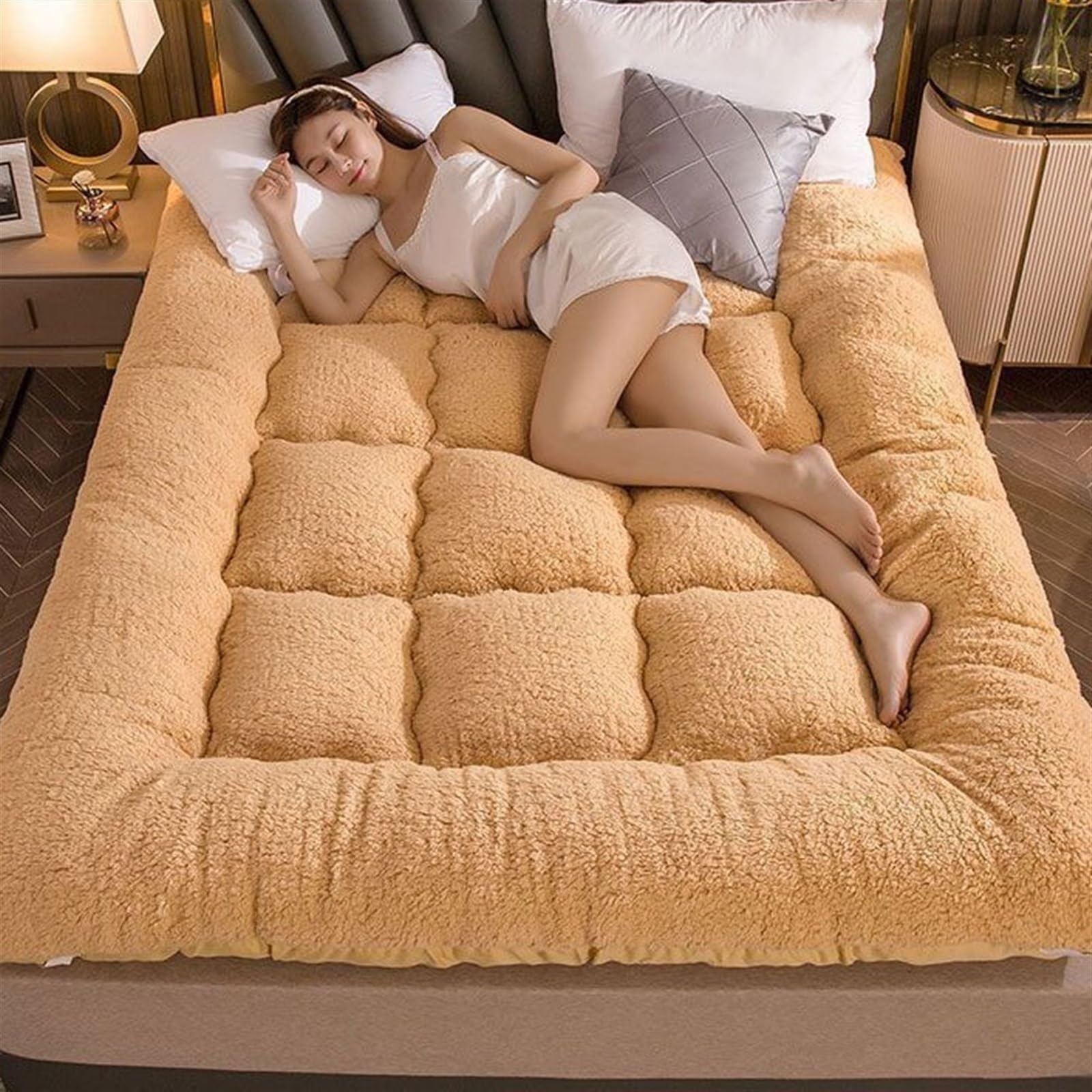 Colchón grueso para suelo de futón, colchón enrollable plegable japonés, colchón portátil para acampar, colchón para sofá cama, colchón doble individual de felpa doble ( Color : Yellow , Size : 120*20
