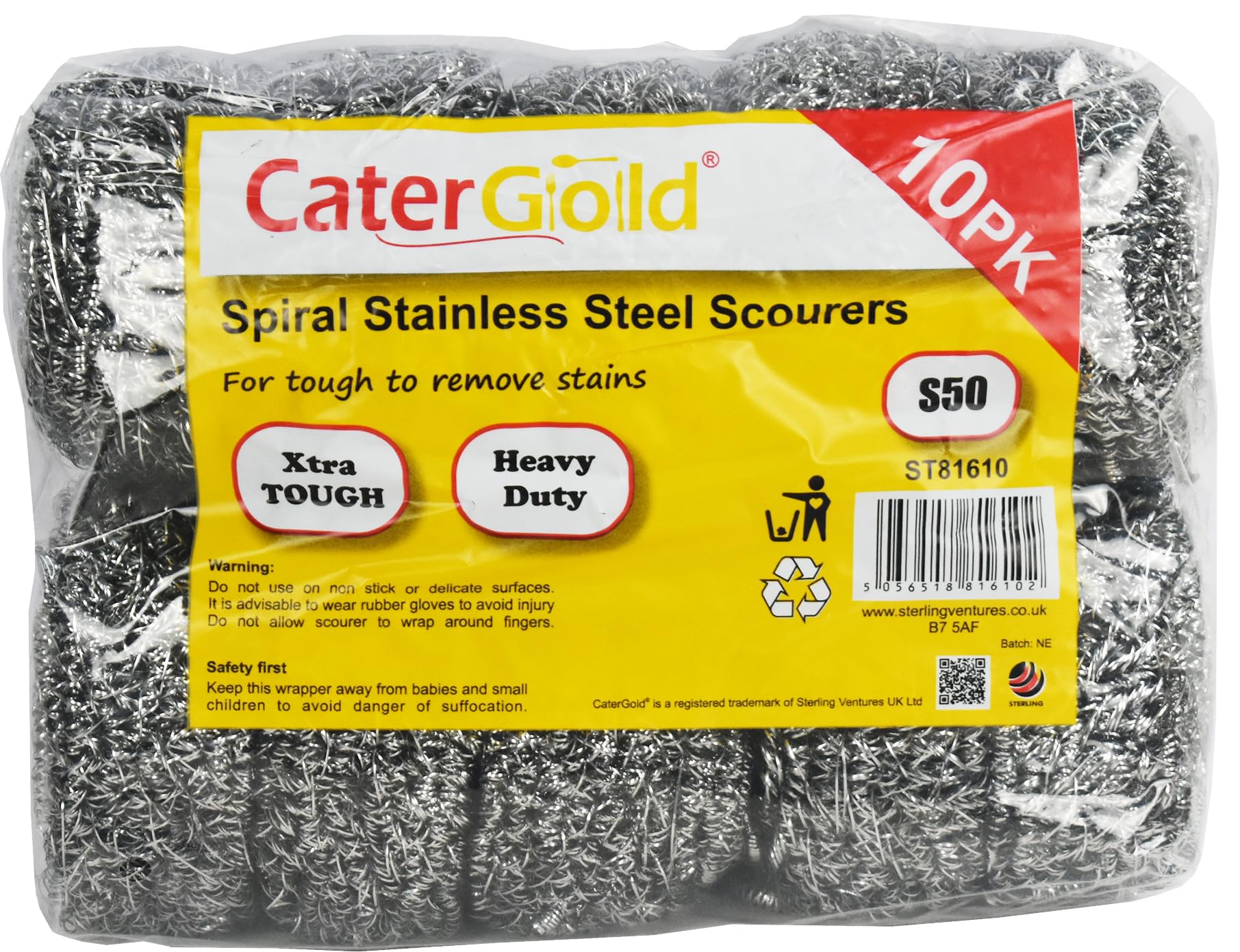 Catergold Silver Heavy Duty Galvanised Steel Metal Spiral Scourer 10Pk (S50)