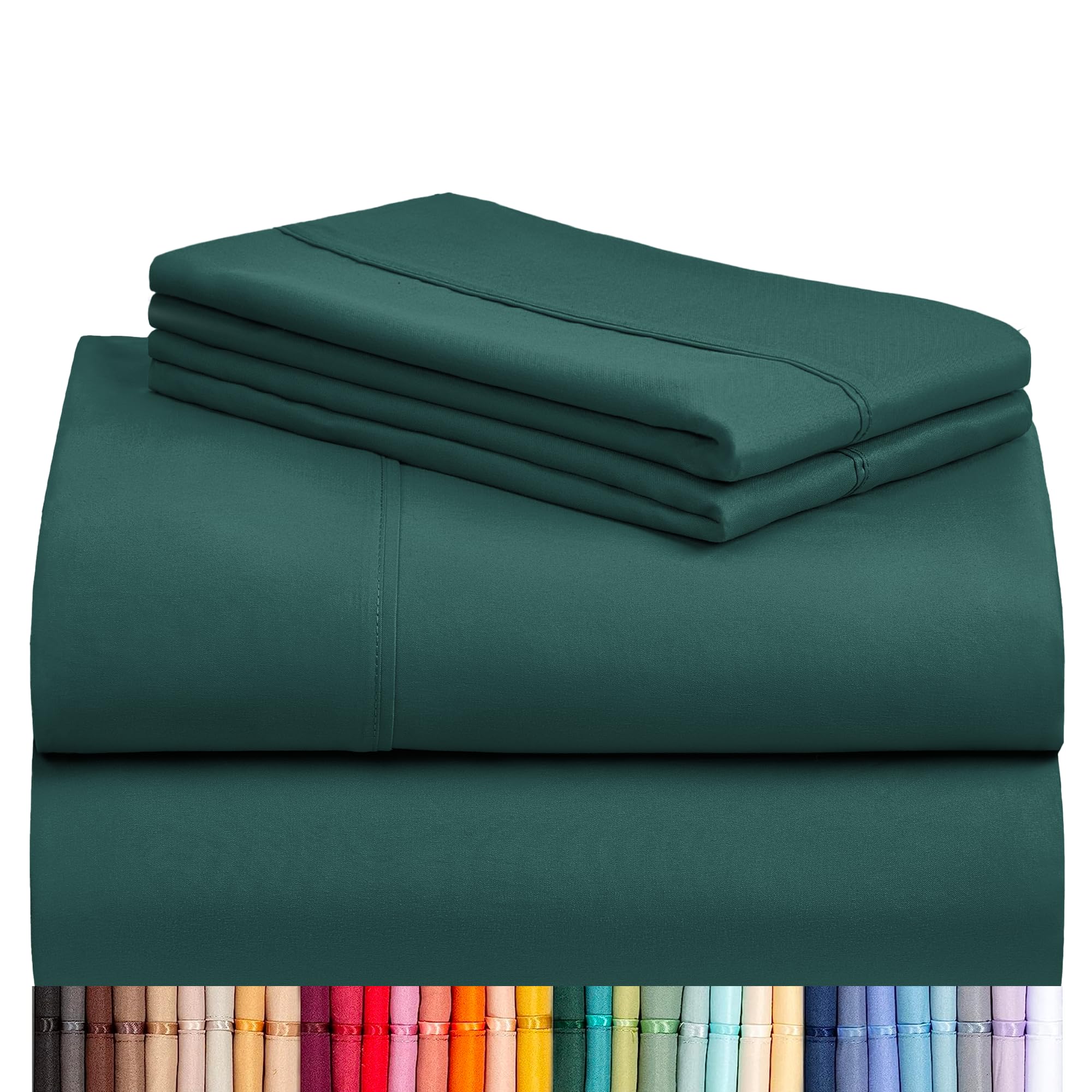LuxClub 4 PC Queen Sheet Set, Breathable Luxury Bed Sheets, Deep Pockets Wrinkle Free Cooling Sheets Machine Washable Hotel Bedding Silky Soft - Emerald Queen