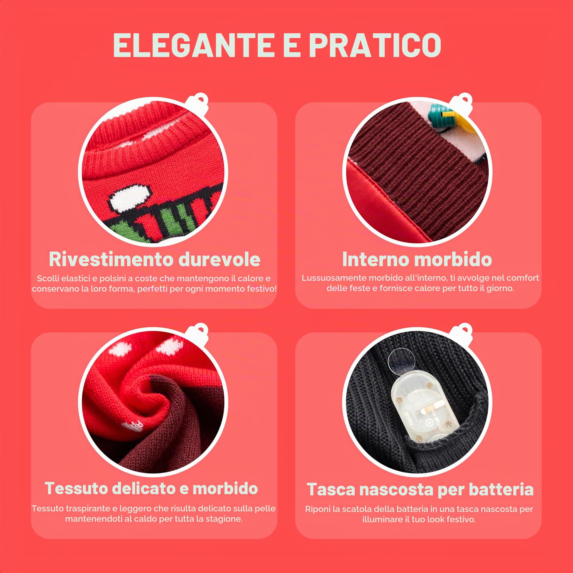 JOYIN Brutto Maglione da Uomo Illuminato per Le Vacanze di Natale con lampadine Integrate (Medio, Rosso Babbo Natale)