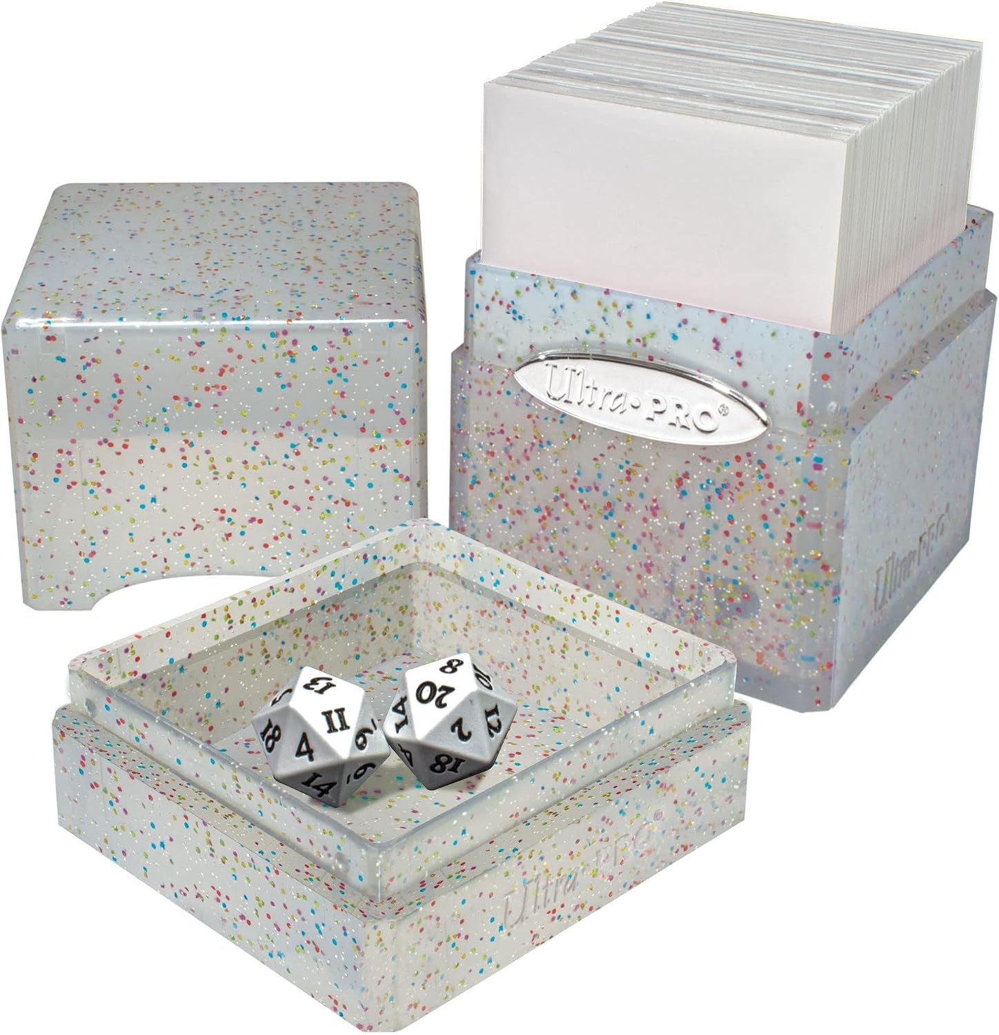 Ultra Pro - Satin Tower 100+ Card Deck Box (Glitter Crystal) - Protect Your Gaming Cards, Sports Cards or Collectible Cards In Stylish Glitter Deck Box, Perfect for Safe Traveling