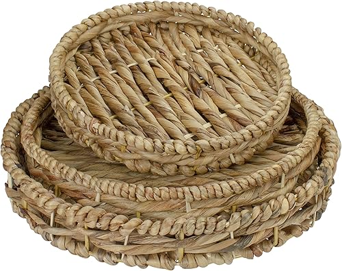 Juego de 3 bandejas redondas tejidas para servir jacinto de agua de 16 pulgadas
