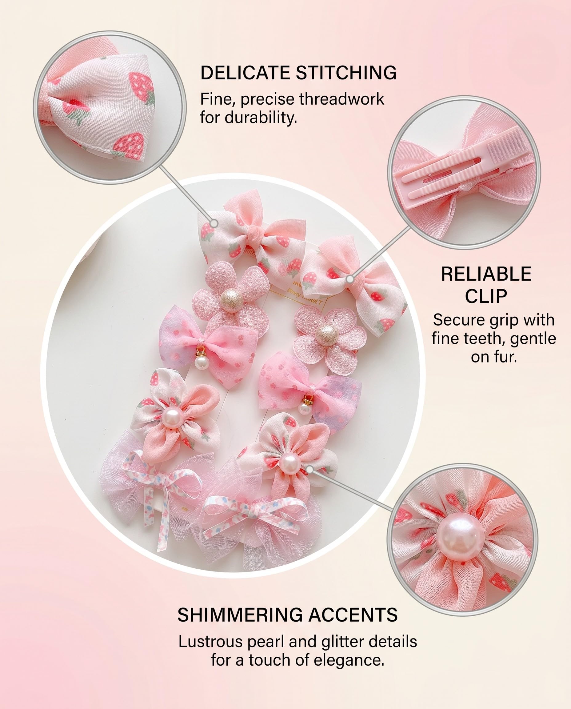 Fiocchi per Cani & Gatti, 10 Pezzi Rosa in Plastica. Leggeri Fermagli per Cuccioli con Presa Sicura – Ideali per Toelettatura, Feste, Servizi Fotografici & Charme Quotidiano.