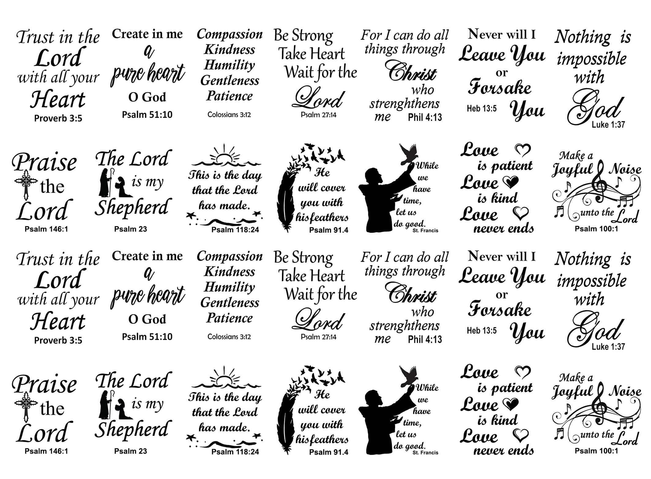Bible Psalms Proverbs 28 pcs 1 Inch Black Fused Glass Decals