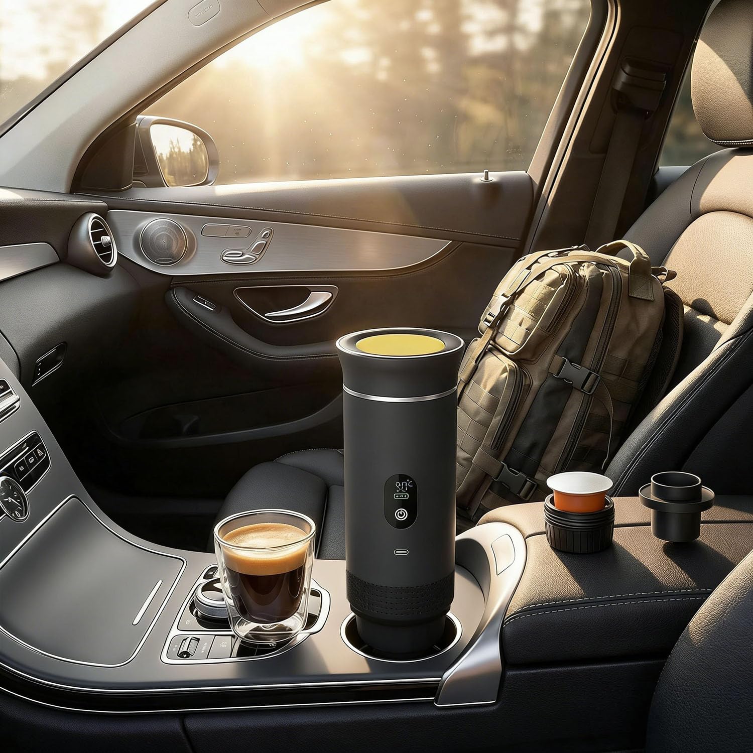 3 En1 Machine à Café Portable de Voyage,pour RV, camping,randonnée, bureau | Avec auto-chauffage,avec Charge USB-C,Cafetière avec café moulu et capsule NS,Machine à café électrique portable