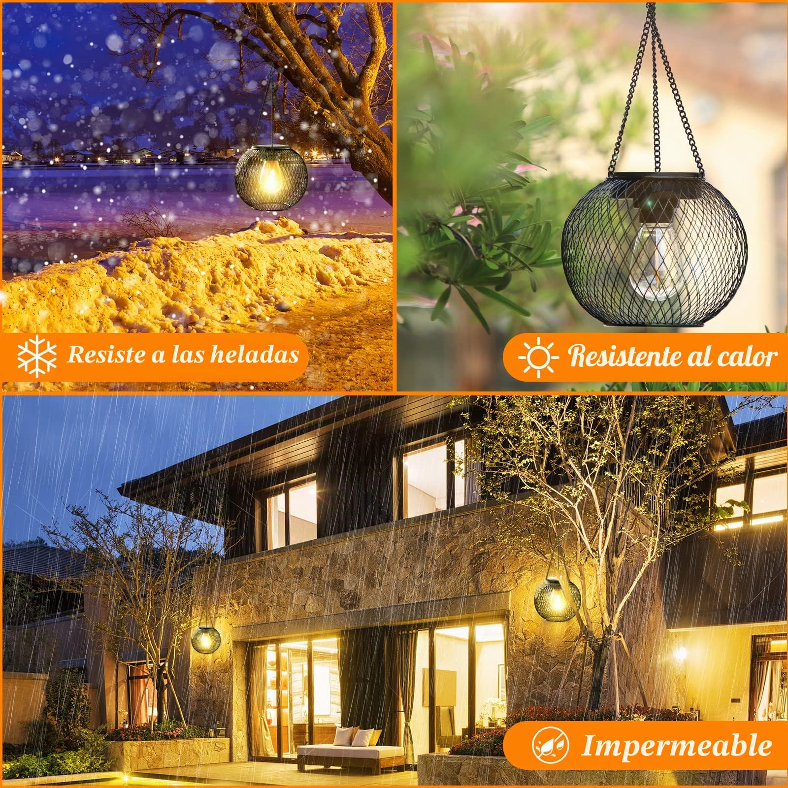 Farolillos Solares Exterior, Farolas Solares Exterior Colgantes 4 Piezas IP65 Impermeable Lamparas Solares Exterior de Metal Decorativa para Jardin, Acampar, Jardín, Terraza, Porch