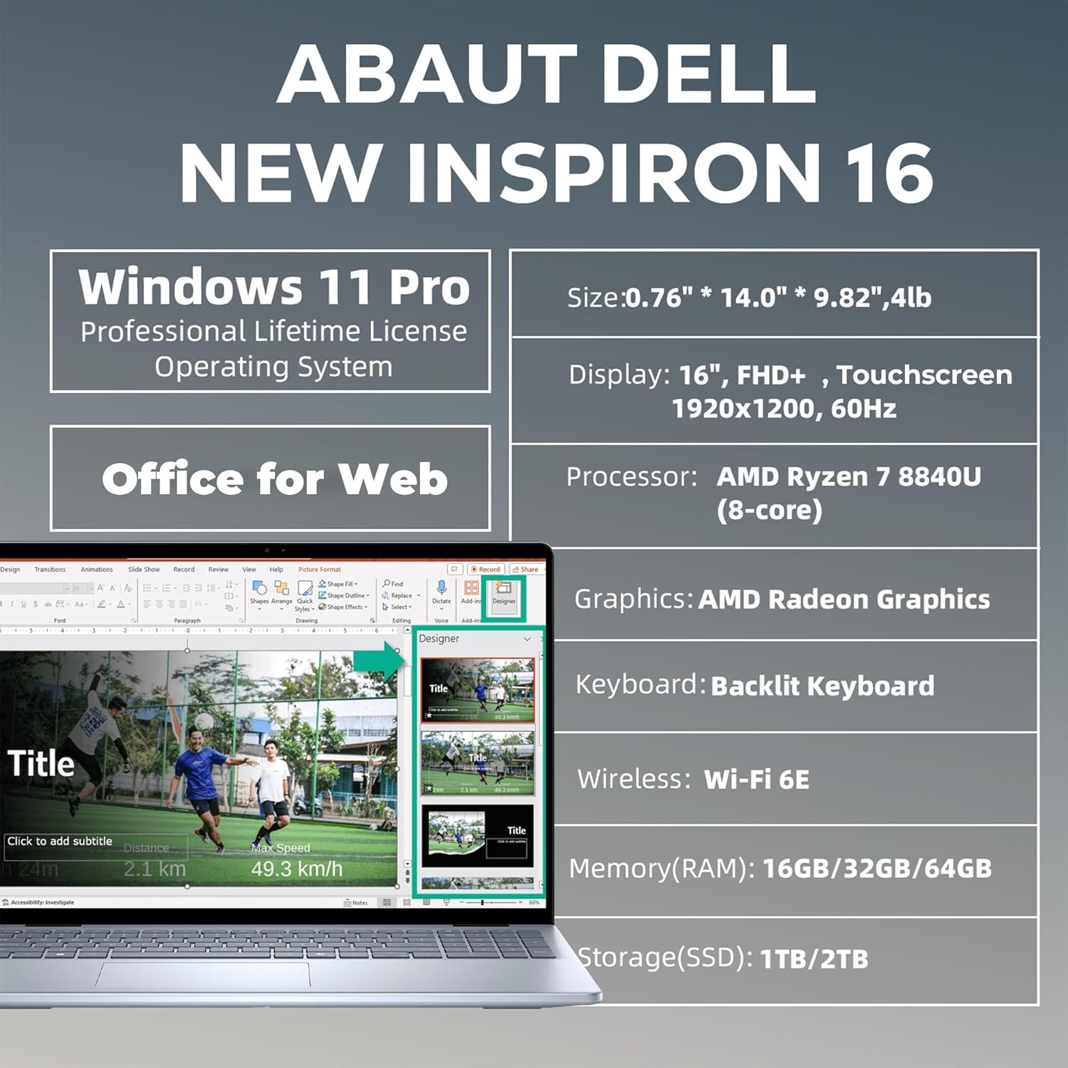 Dell Inspiron 16 Premium Flagship Laptop, Max Specs Ryzen 7 8840U, 64GB RAM 2TB SSD, 16" FHD+ Display, 1080p Mic, Backlit KB, SD Card Slot, Windows 11 Pro