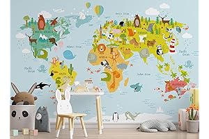 Delightful Kids' Room Transformation with Murwall's Cartoon World Map Wallpaper Mural