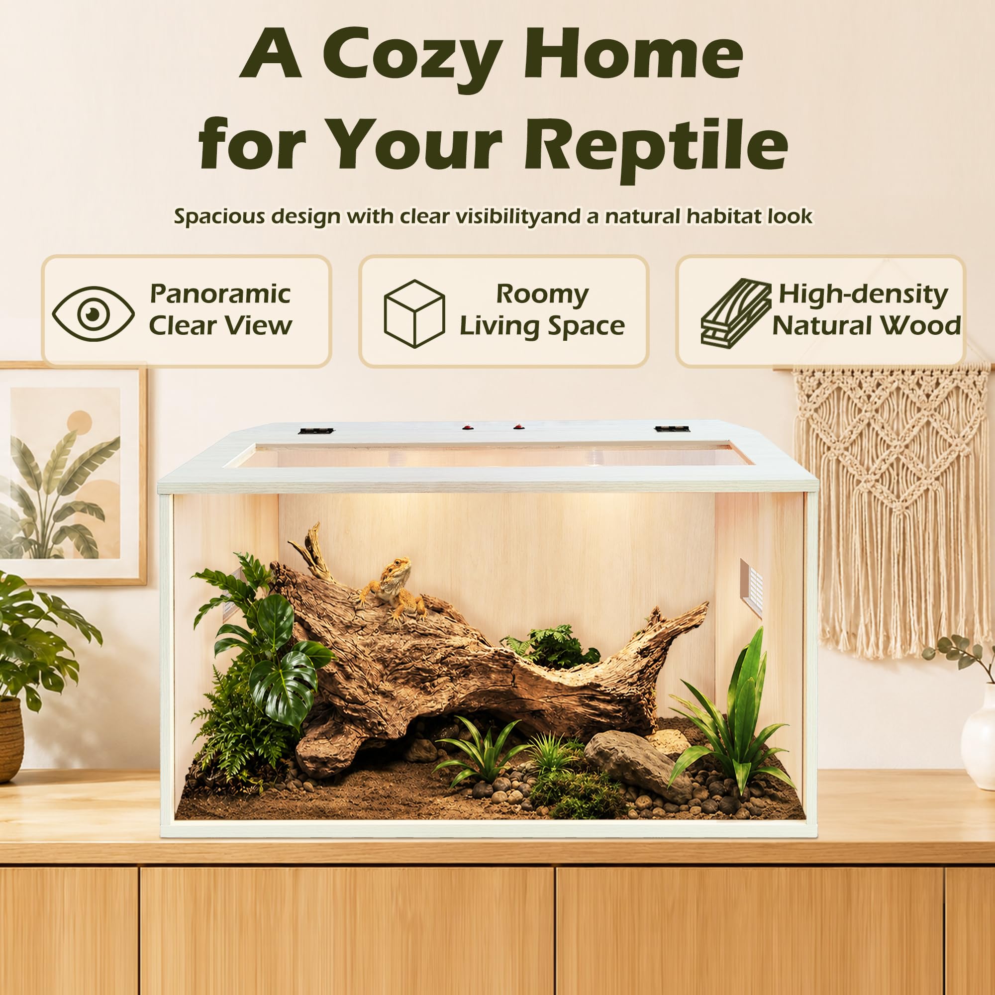 Prolee Reptilien-Terrarium-Tank, groß, 61 x 40,6 x 40,6 cm, verbesserter Bartdrachen-Panzer mit Haustür und Dachtür, Schlangentank mit integrierter Lampenfassung und Schalter