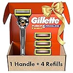 Gillette ProGlide Shield Men\'s Razor, 5 Bladed Razor, with Precision Trimmer, Comfortglide Lubrication, Glide and Comfort, Handle + 4 Blade Refills, Holiday Gifts for Men