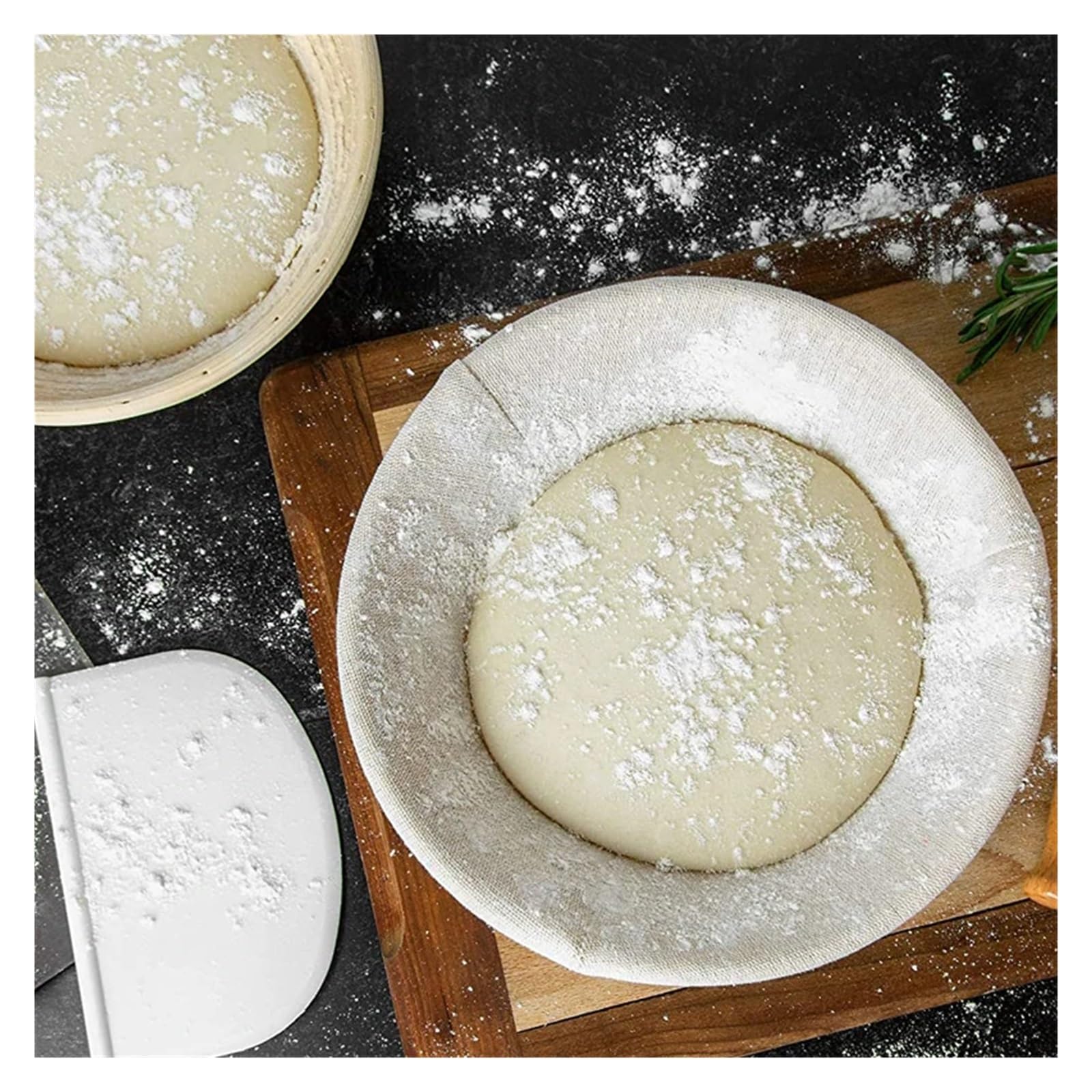 Banetones Para Pan Cesta de ratán con funda de lino, 7 piezas de herramientas y 1 juego de cestas, cesta for leudar pan, herramientas for hornear masa madre Para Banneton(Round XL Set A)