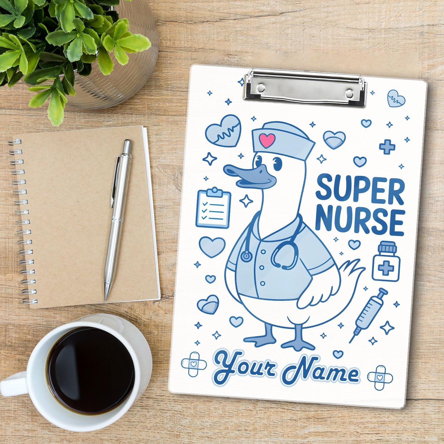 Custom Super Nurse Clipboard – Personalized Gift for RN, LPN, Nursing Students, Cute Duck Design with Name – Funny Appreciation Gift for Healthcare Workers (Nurse 7)