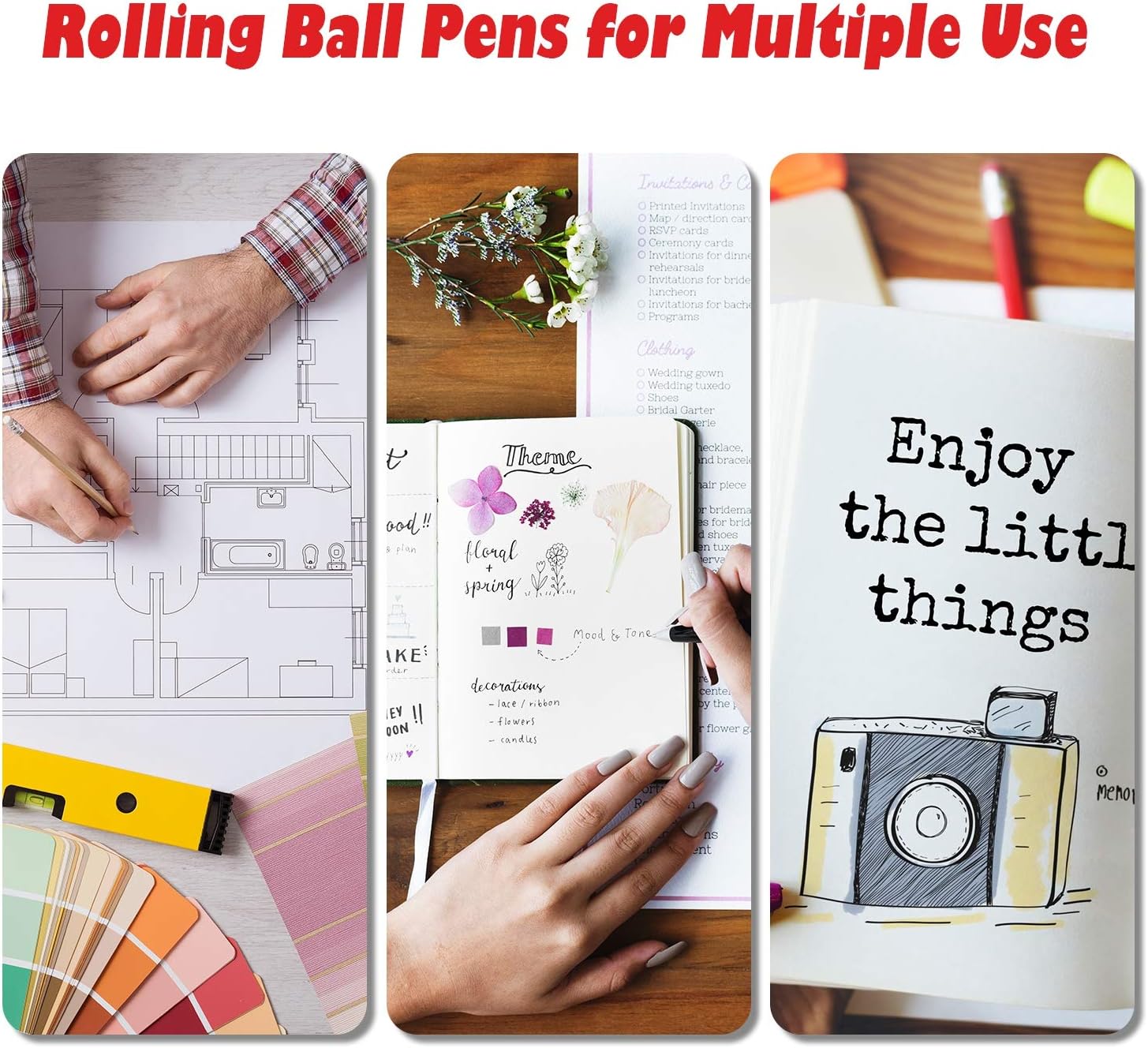 12 Pieces Rolling Ball Pens, Quick-Drying Ink 0.5 mm Extra Fine Point Pens Liquid Ink Pen Rollerball Pens (Black, Amber Yellow, Dark Blue, Haze Blue, Dark Green and Dark Red) : Office Products