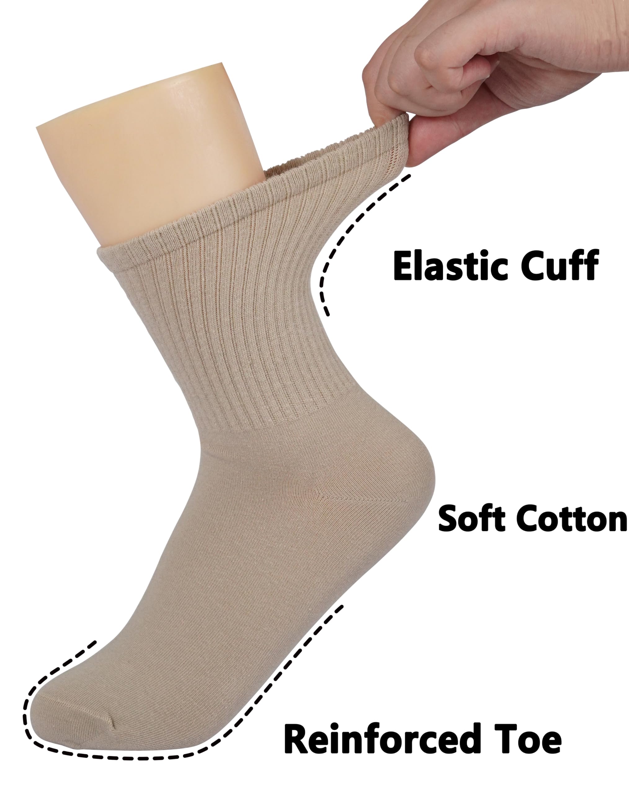 BomKinta Women Casual Calf Socks - Cute Cotton Crew Socks - Thin Soft Above Ankle Sock 6 Pairs White Beige Brown Light Brown Khaki Black Size 5-10