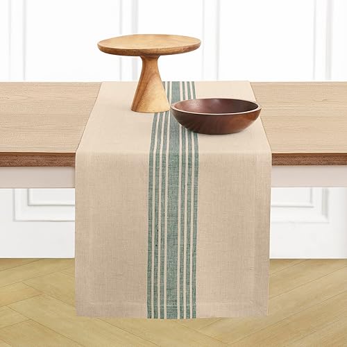 Solino Home Camino de mesa de lino de 36 pulgadas, 100% lino puro verde y natural, camino de mesa de granja de 14 x 36 pulgadas, ideal para tocador