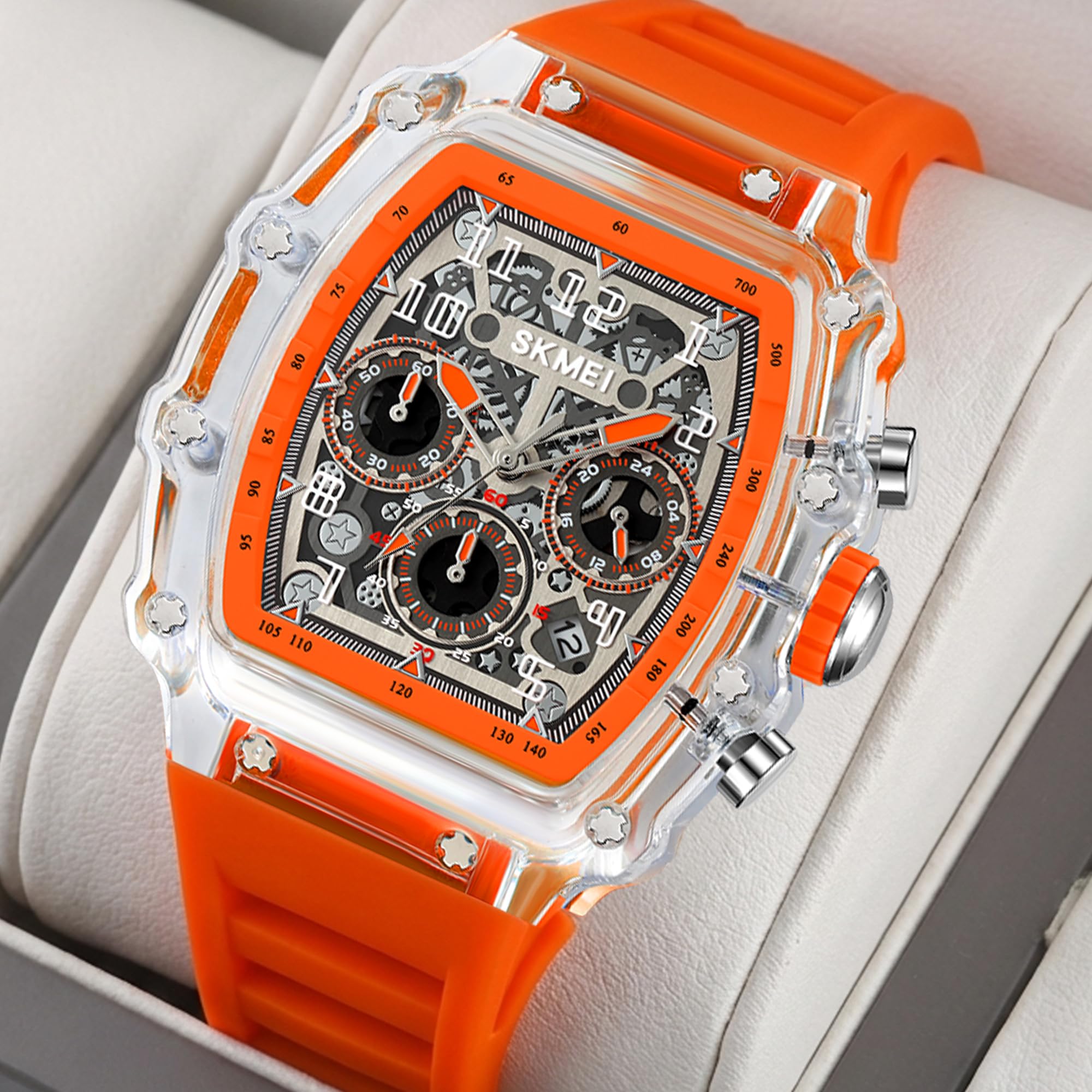 SKMEI Relojes automáticos de moda para hombre con correa de silicona de esqueleto impermeable a 50 m, relojes de pulsera únicos para hombre