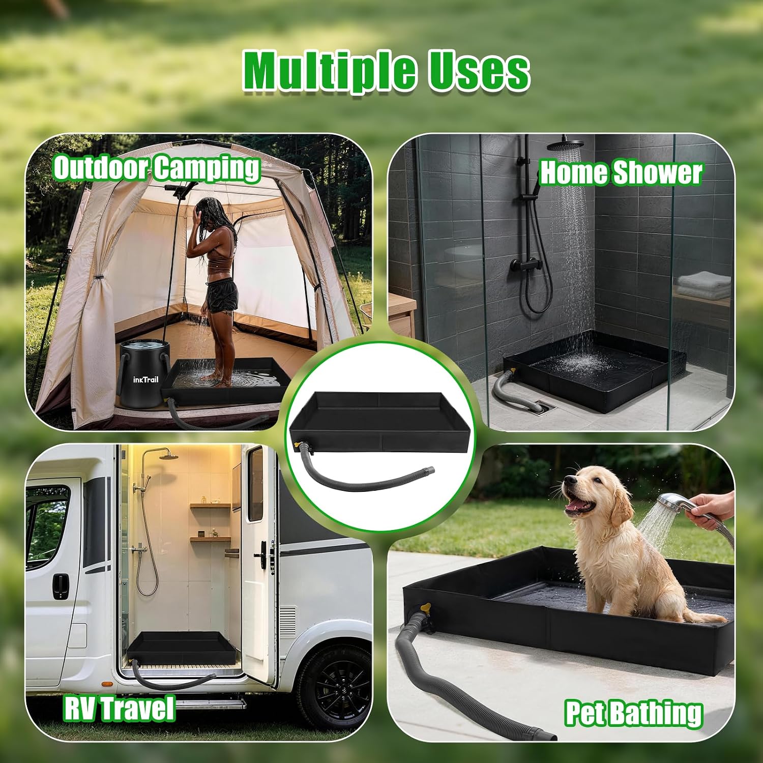 InkTrail Portable Camping Shower Pan 32" x 32" with Detachable Hose