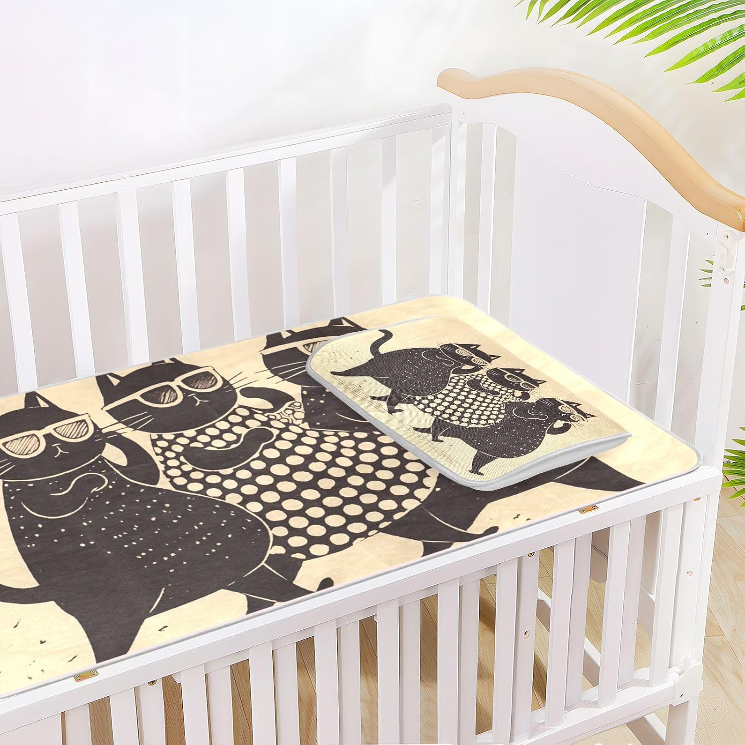 Cute Cats Black Brown Cooling Baby Mattress Protector Crib 28" x 52" Ultra Soft Pads for Kids for Baby&Toddler