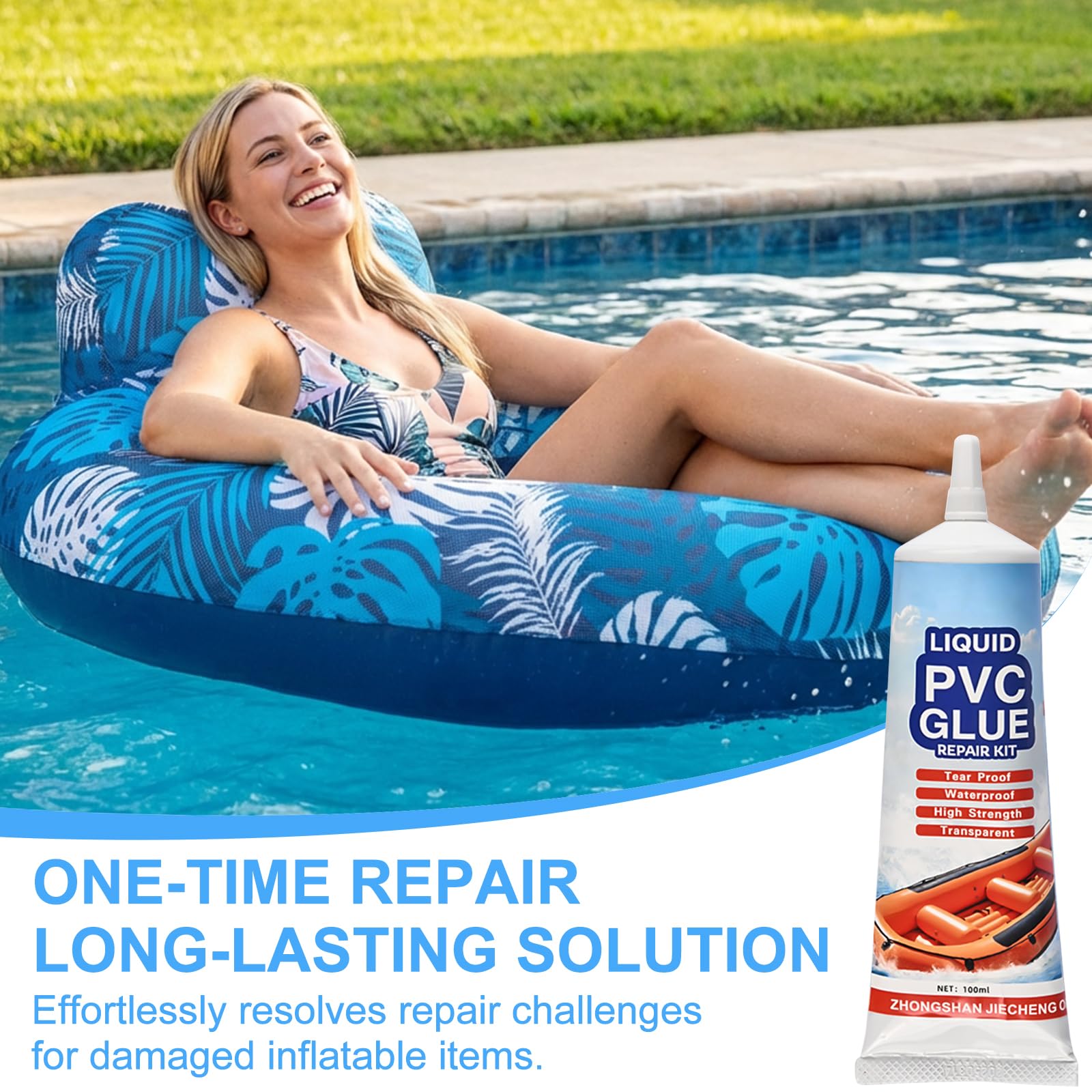 Kit de Réparation Piscine 100ML, Rustine Imperméable avec 15 Patchs & Accessoires, Colle PVC