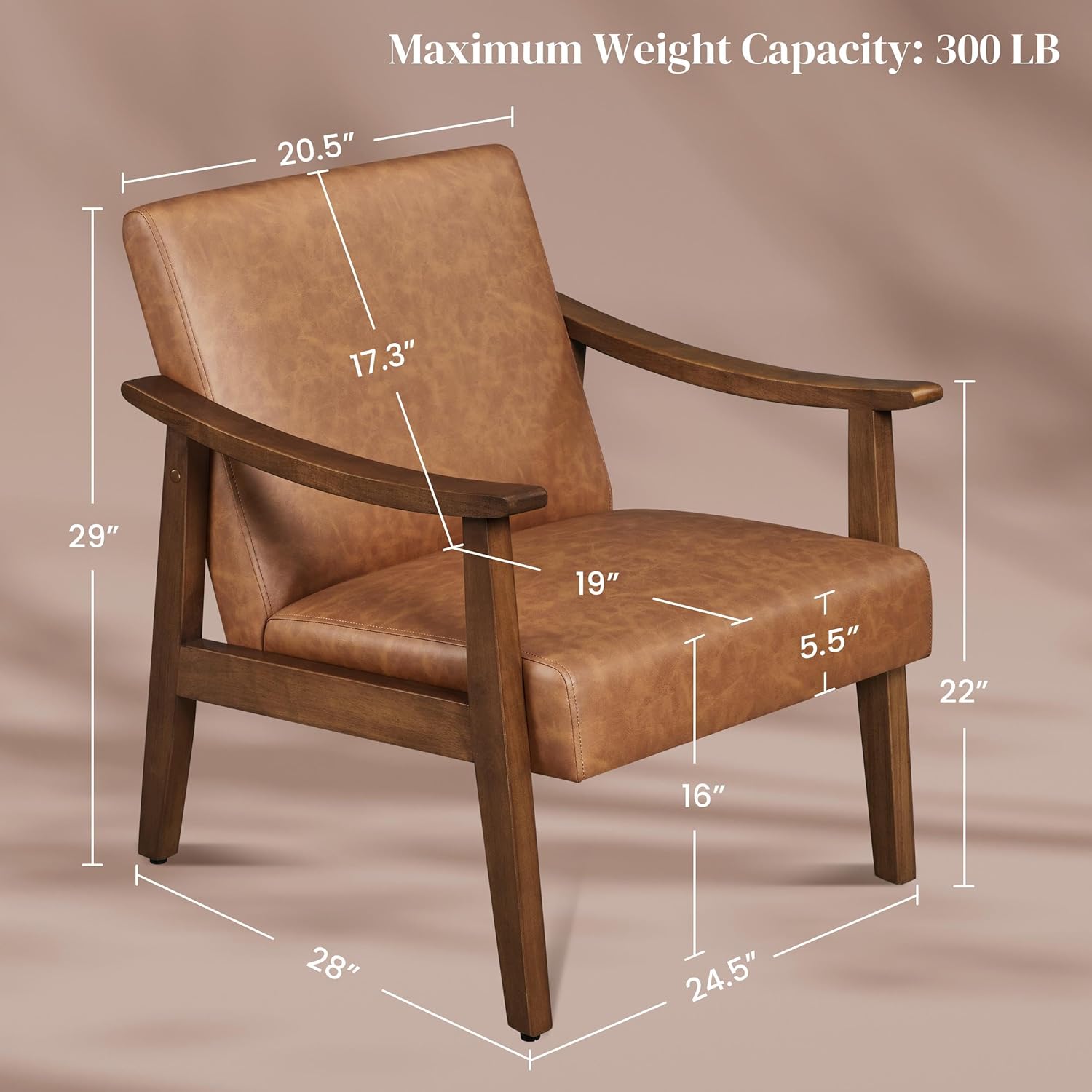 Diagram showing detailed dimensions of the Yaheetech accent chair