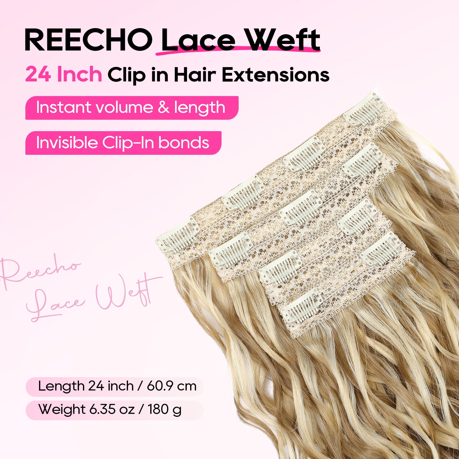 Amazon.com : REECHO Curly Clip in Hair Extensions, 4PCS 24  display picture 3