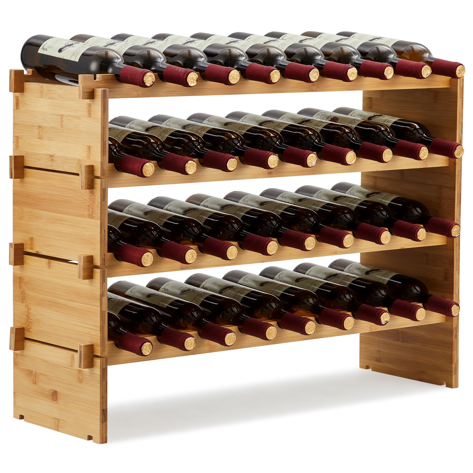 GarveeHome Weinregal Wein Regal Bambus Stapelbar Flaschenregal Flaschenständer AA-Qualität Ohne Schrauben, Platzsparend Für Keller, Bar, Küche & Esszimmer