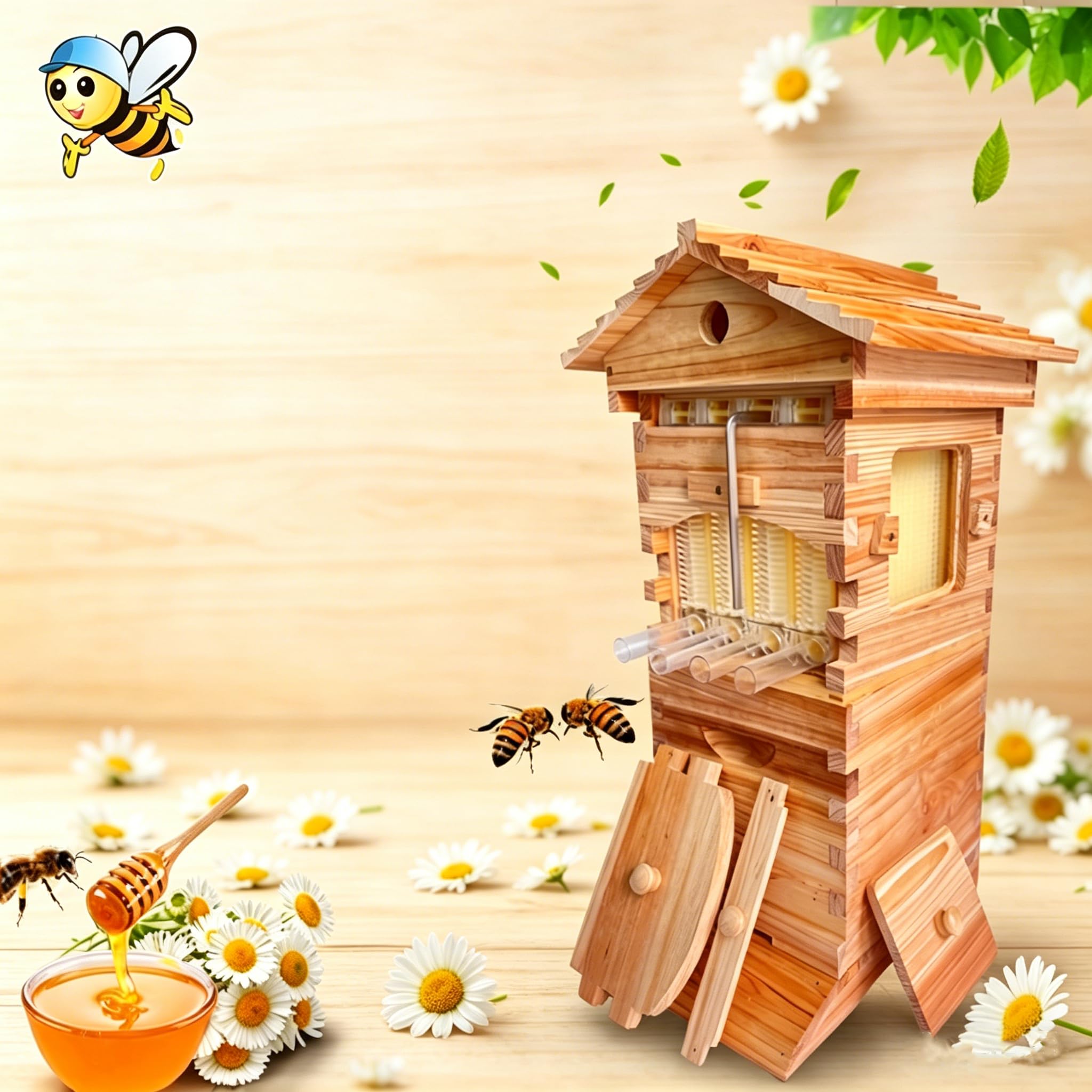 Komplettes Bienenstock-Starterset, Automatisches Selbstfluss-Bienenbeuten-Set, Kleiner Holz-Flow-Bienenstock Mit Beobachtungsfenster – Ideal Für Gärtner, Hobbyimker Und Anfängerimker
