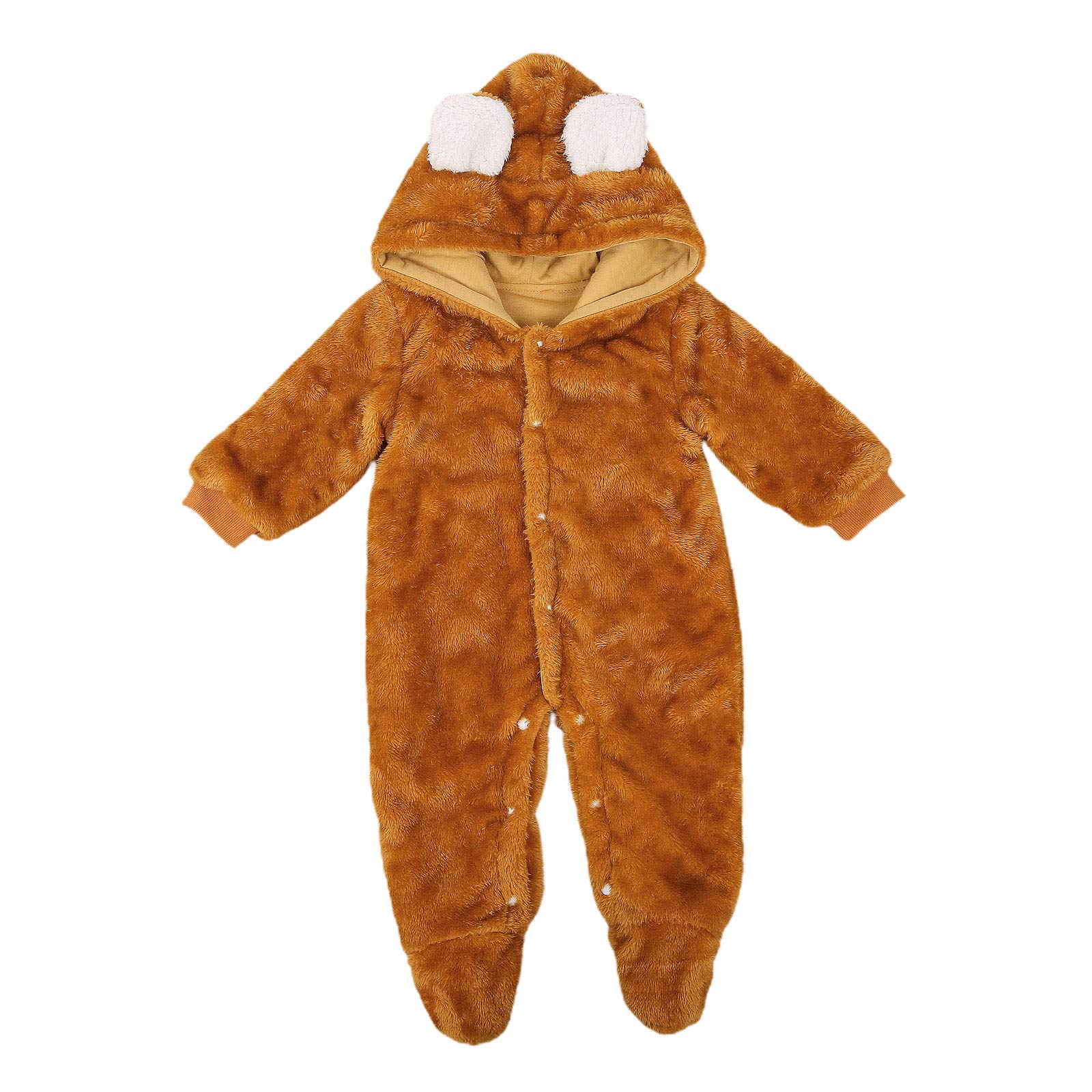 Newborn Deer Warmer Snowsuit Cotton Fleece Hooded Romper Jumpsuit for Baby Girls Boys (B-Brown, 3-6 Months)