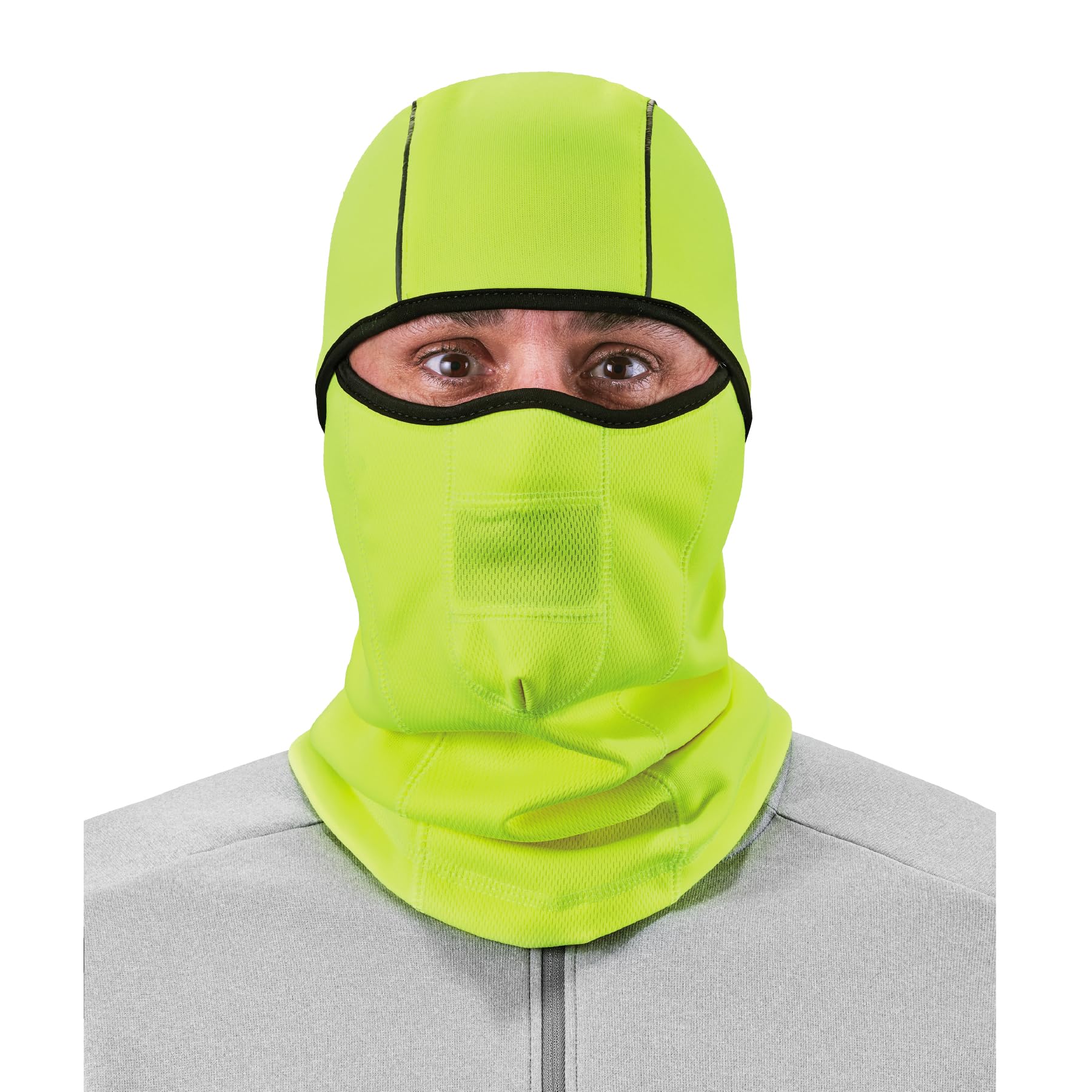 Ergodyne N-Ferno 6823 Balaclava Ski Mask, Wind-Resistant Face Mask, Hinged Design to Wear as Neck Gaiter, High Visibility Lime