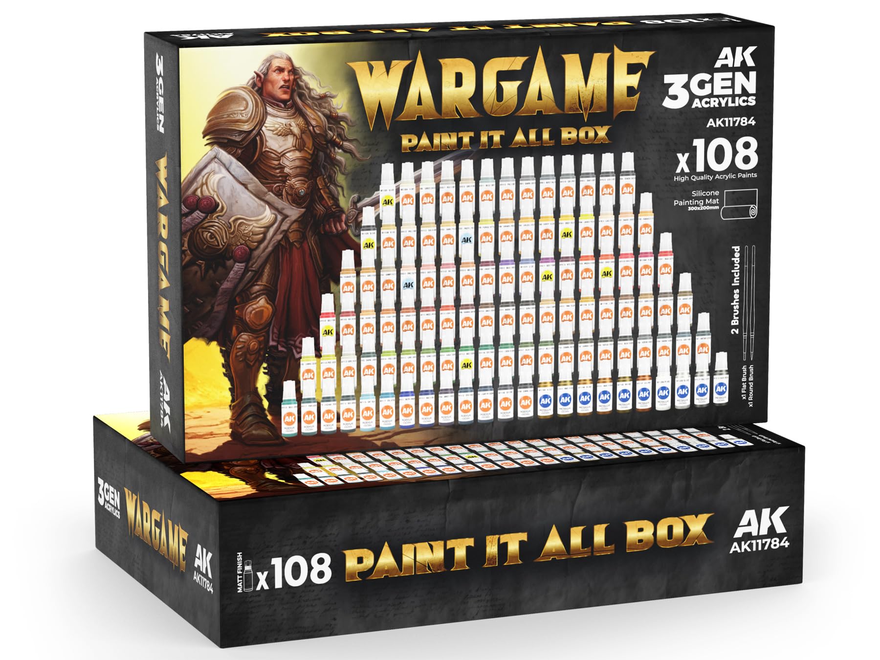 AK Acrylics 3Gen SET AK11784 WARGAME PAINT IT ALL BOX (108x17ml) + 2x brush + mat