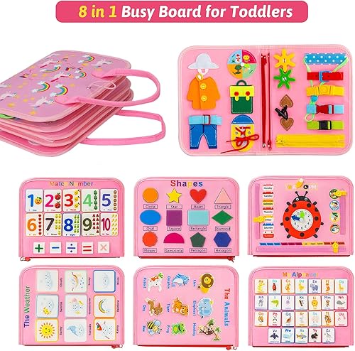 Miniatura 3 de AIXMEET Juguetes Montessori de tablero de actividades para niños pequeños, libro de actividades de aprendizaje preescolar con vida, forma, color,