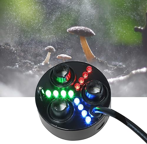 Mxmoonant Mist Maker 3 Head 12 luces LED Mist Maker con flotador 6 discos de cerámica de repuesto para humedecer hongos otras pequeñas plantas