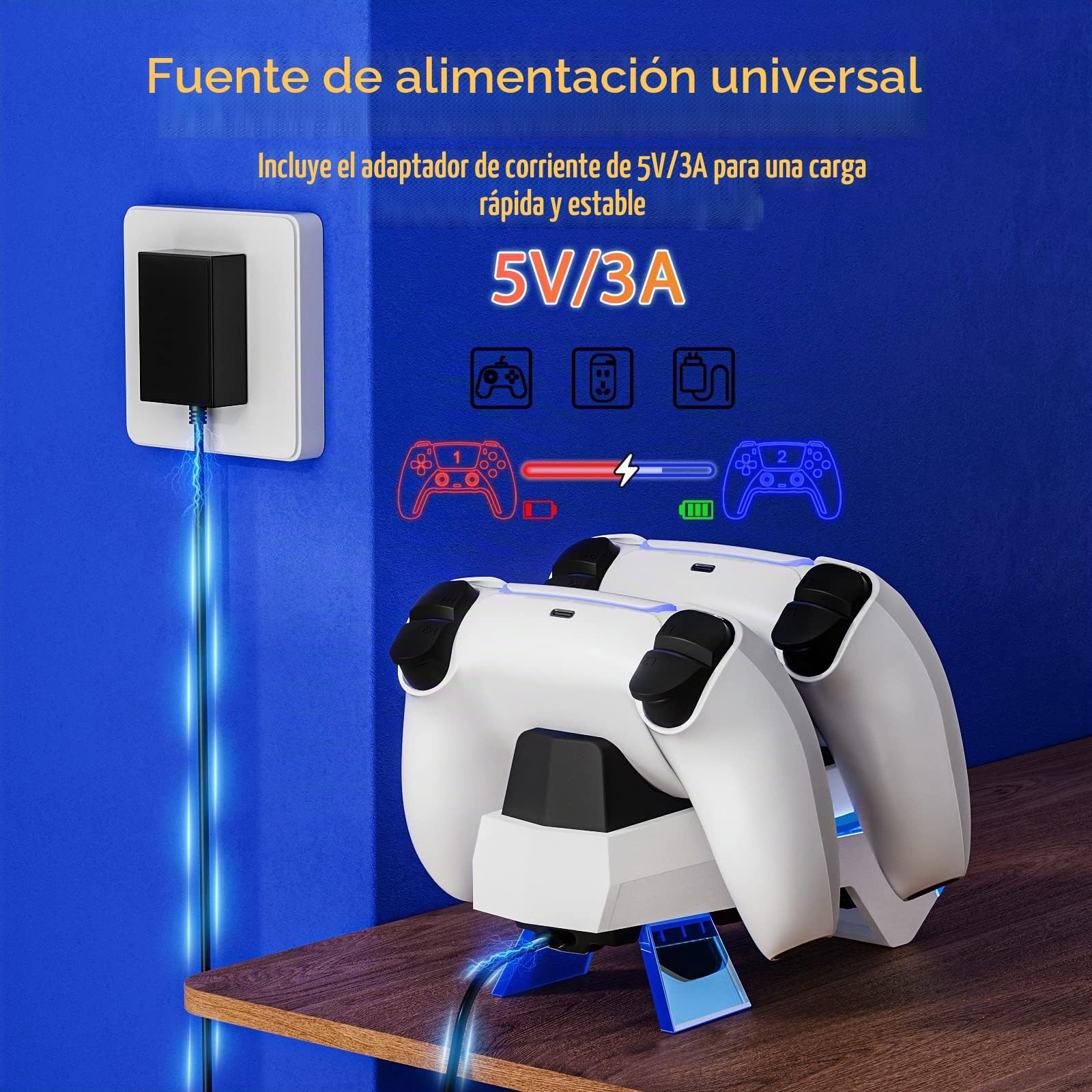 Fenolical Estación de Carga para Mando PS5, Adaptador AC de Carga rápida 5V/3A, Accesorios de estación de Carga Doble Playstation5 Estilo Perro electrónico con indicador LED-Negro