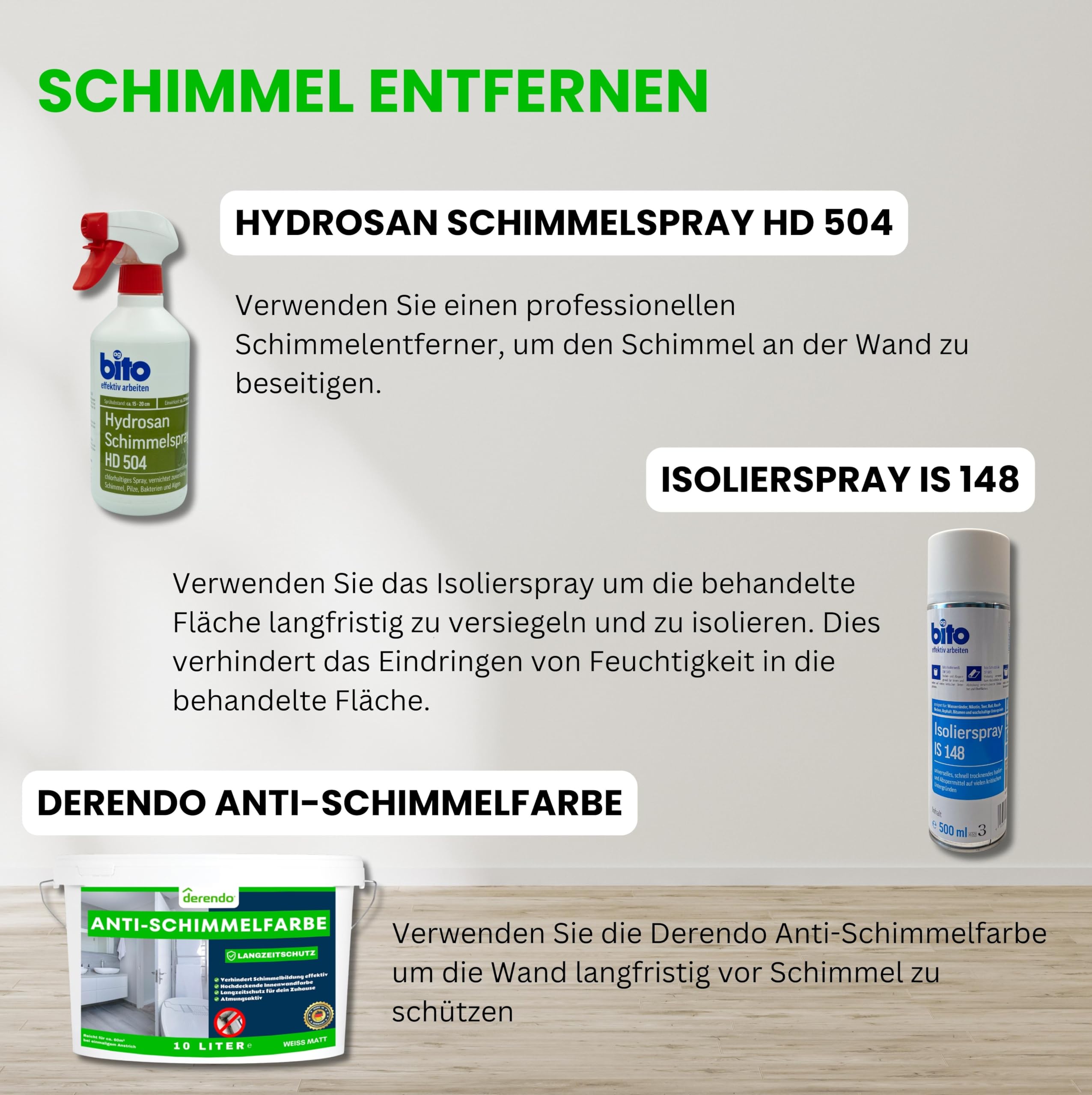 derendo Anti-Schimmelfarbe Weiß 10 L – Wandfarbe gegen Schimmel, Feuchtraumfarbe für Badezimmer, Küche & Schlafzimmer
