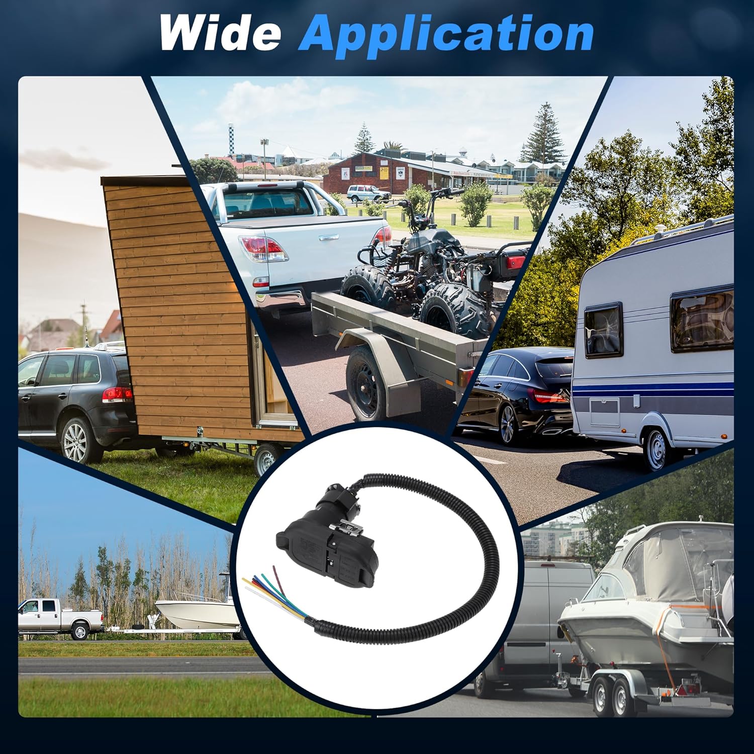 Universal 7 Way Trailer Hitch Harness Plug Kit Trailer Wiring Harness Connector 7 Blade and 4 Flat Adapter Converter for RV Truck Vehicle Connection