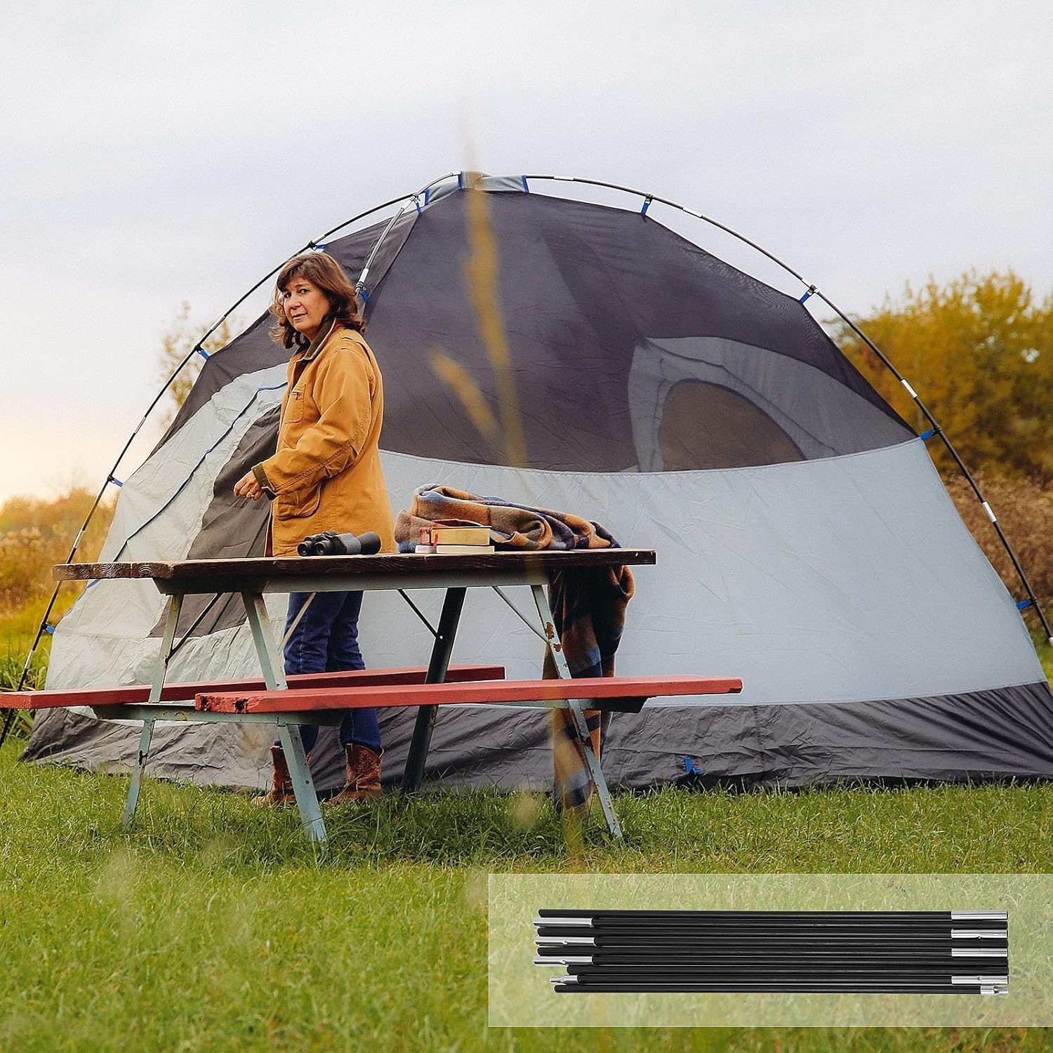 4,5 m Fiberglas Zeltstange Ersatz Zeltgestänge – Verstellbare Camping Zeltstangen mit Elastischer Schnur, Faltbare Glasfaser Zeltstangen Set für Zelt, Markise, Tarp & Outdoor Camping Zubehör