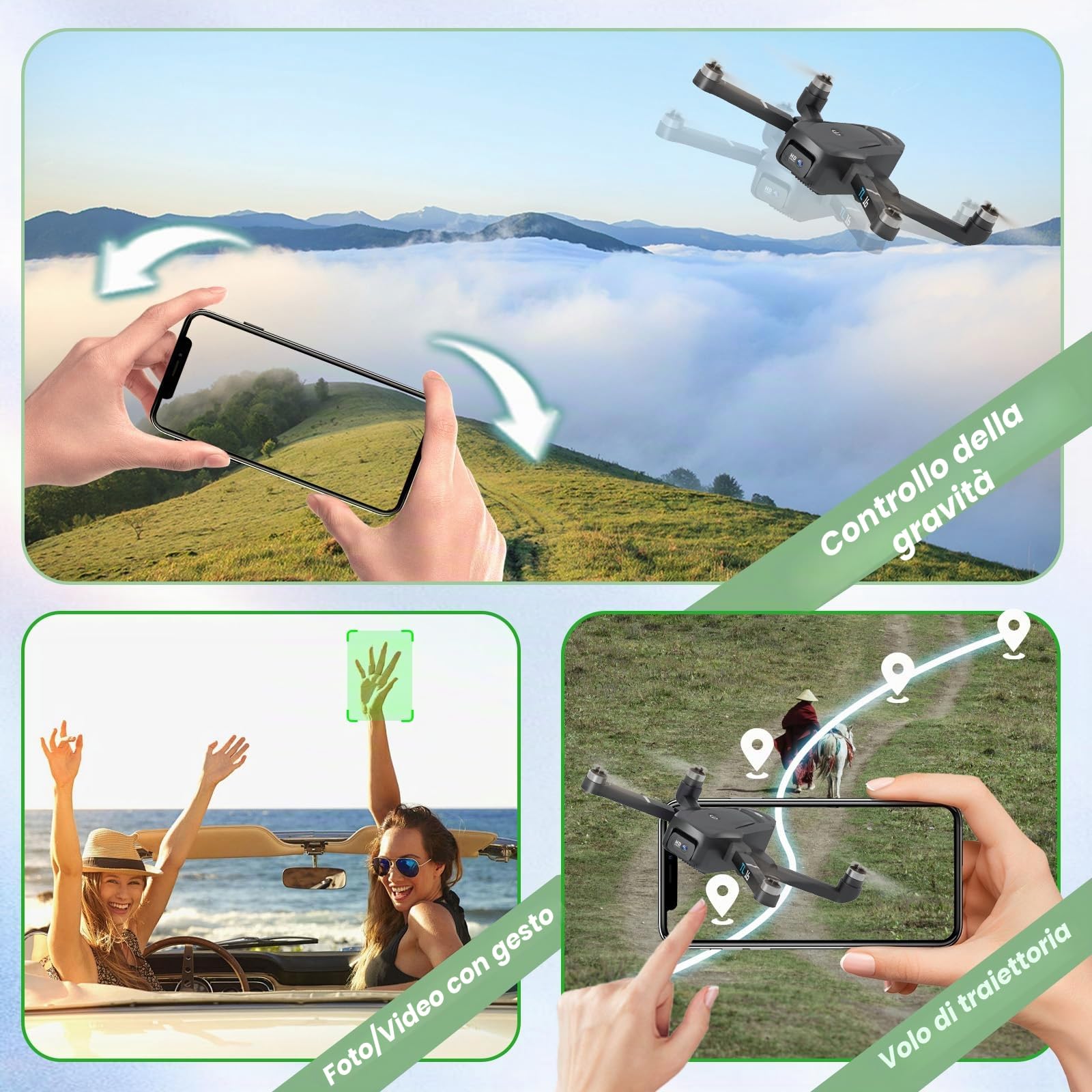 Drone con Telecamera Motore Brushless Drone Adulto Principiante 2 Telecamera RC Quadcopter Pieghevole Regolabile Droni Elettrico 1080P Controllo APP 3D Flip Facile da Volare Giocattoli TL16 UAV