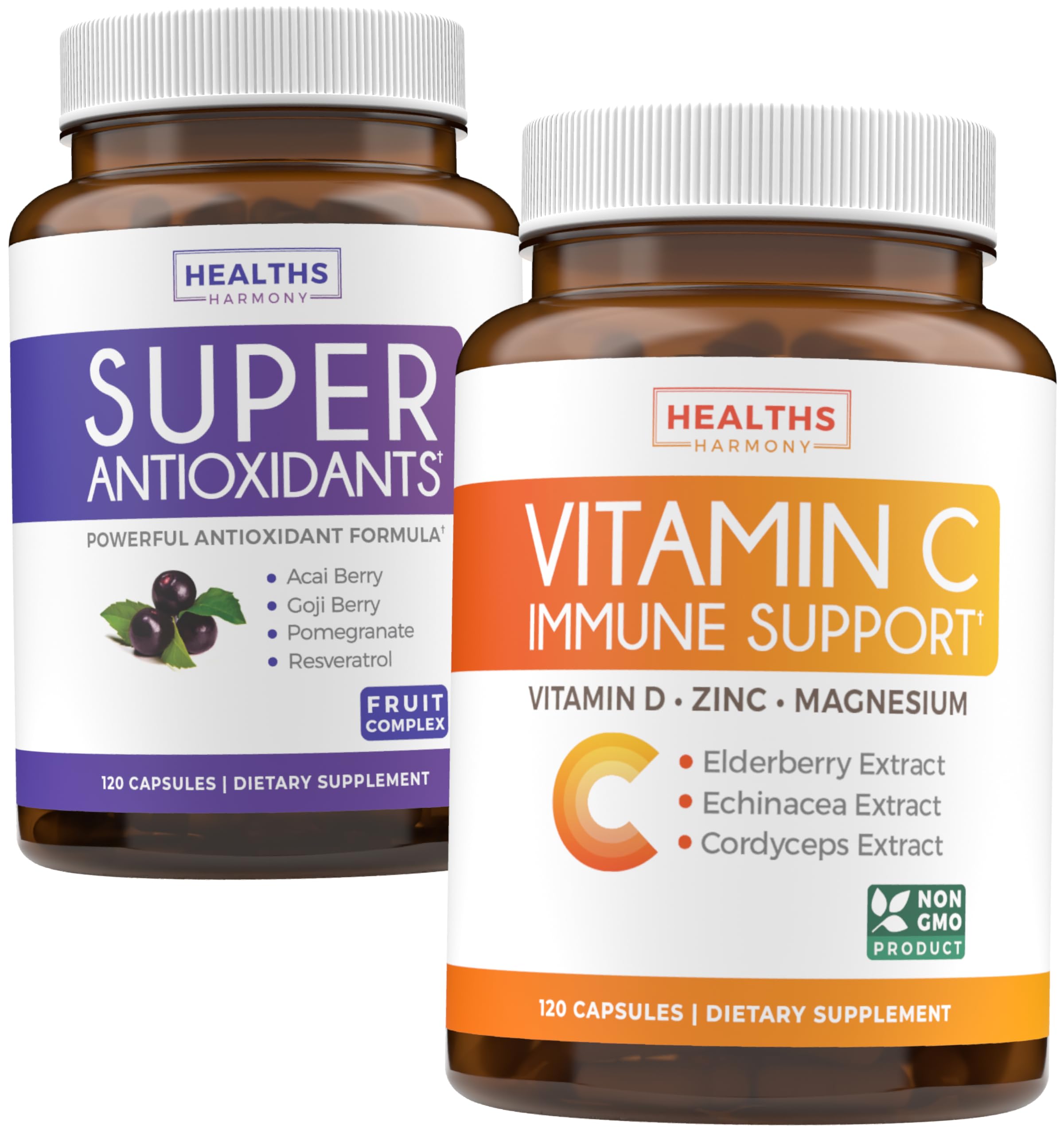 Antioxidants & Immune Support (2-Month Supply) Immune Vitality Blend - Super Antioxidants - Powerful Super Food Daily Blend (120 Caps) & Immune Support Supplement with Elderberry Vitamin C and Zinc
