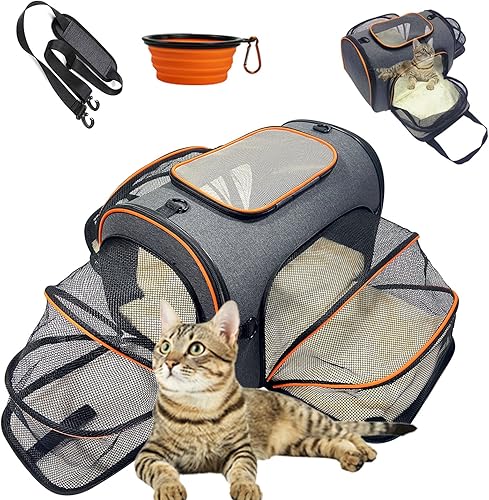 Transportador para gatos plegable y expandible de 3 lados para perros medianos y pequeños aprobado por aerolíneas bolsa de transporte de viaje para
