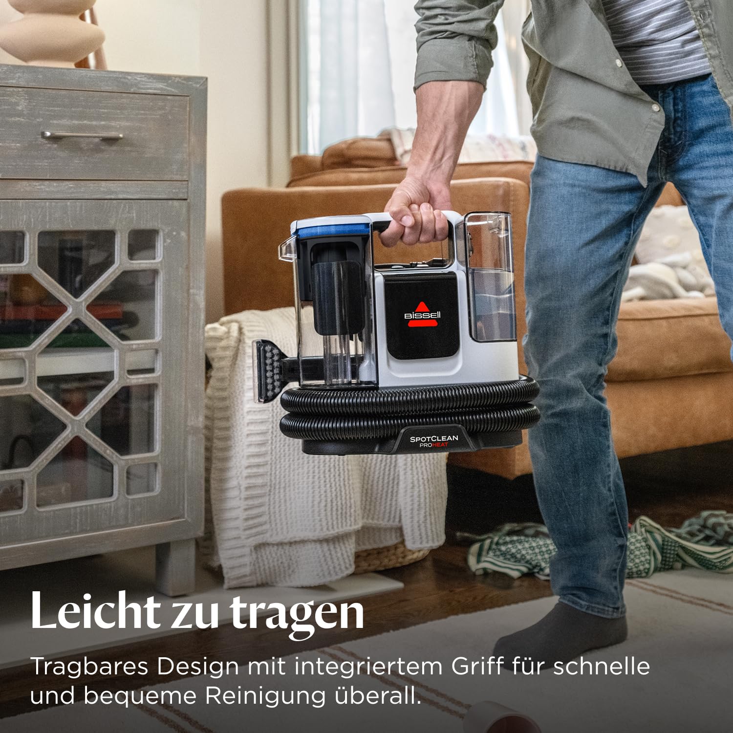 BISSELL SpotClean ProHeat Advanced Teppichreiniger und Polsterreiniger Gerät, Nasssauger und Waschsauger, 1125W Motor, kompakte Multiflächenreinigung, leistungsstark gegen Flecken, mit Kabel, 3924N
