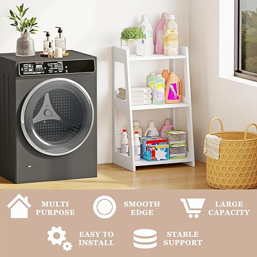 Miniatura 5 de Estante de escalera de baño de 3 niveles independiente, estantes de piso blancos, estantería abierta, mesita de noche pequeña para estudio en el