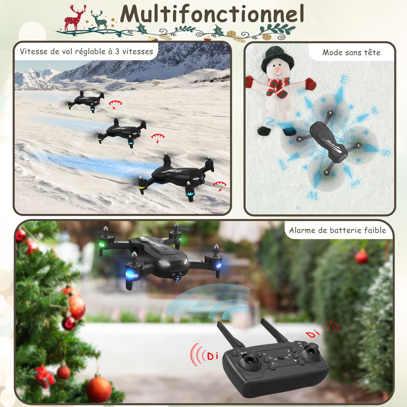 Wipkviey Drone Avec Camera 1080P HD - T26 Drones Adulte, Avec Vidéo En Direct WiFi, Flip 3D Capteur De Gravite Maintien De Laltitude Mode Sans Tete Pour Les Enfants Ou Les Debutants Fiche Techniq
