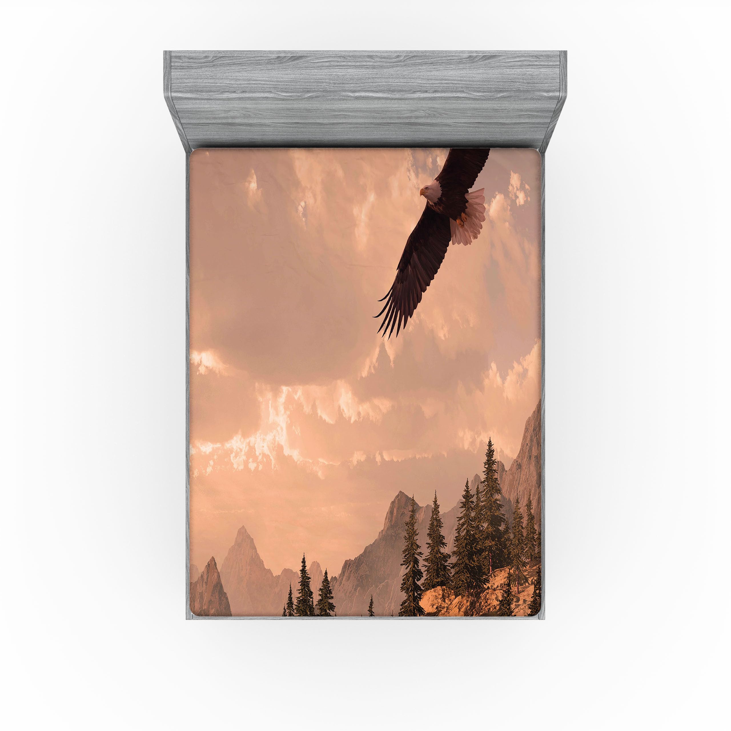 Ambesonne Eagle 2 Pack Fitted Sheet, Nature Rocky Mountains, Bed Cover All-Round Elastic Deep Pockets 2 Pieces, Package Contains 2 Full Size Fitted Sheets, Rose Green