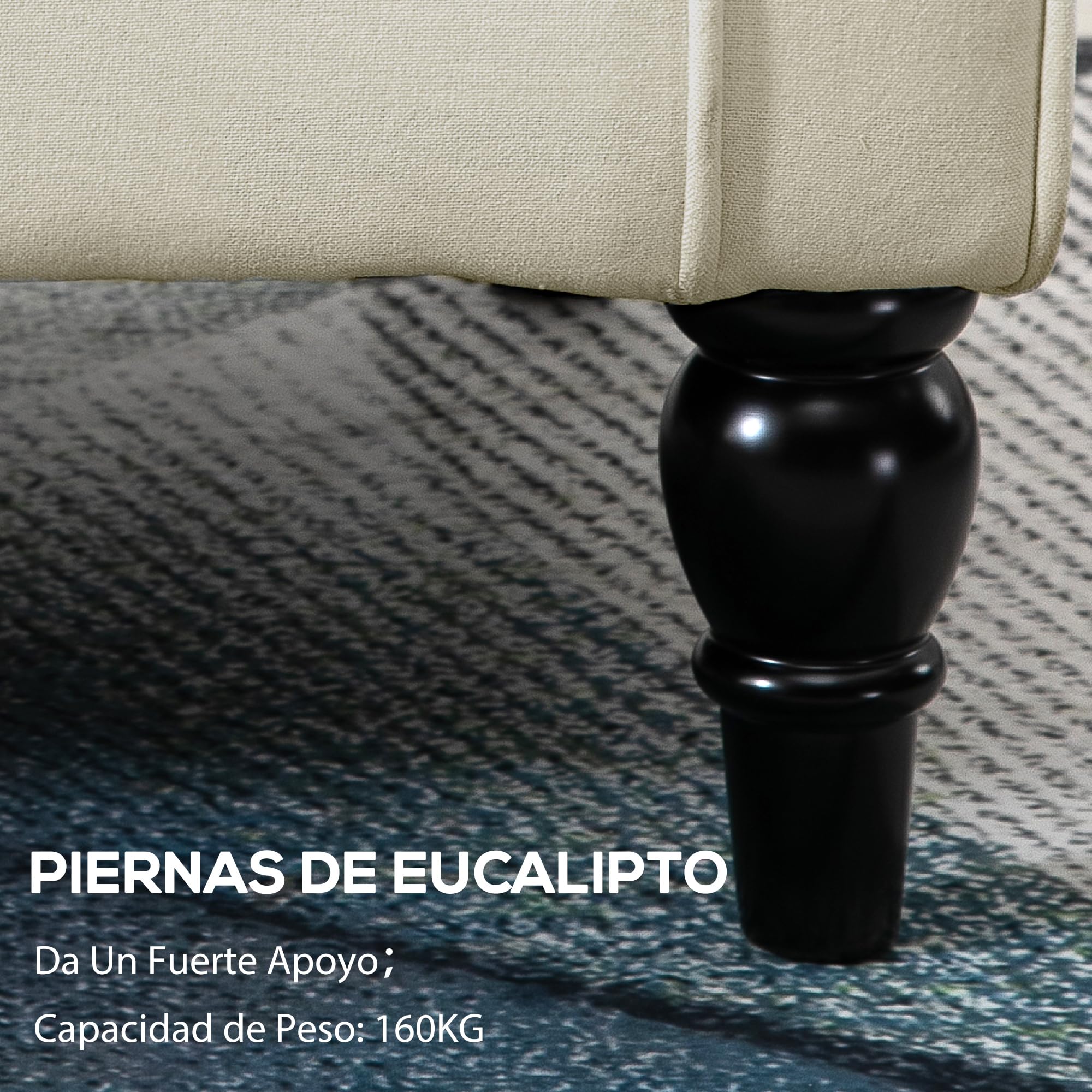 HOMCOM Sillón Orejero Moderno, Butaca de Salón con Reposabrazos y Patas de Madera, Sofá Individual Carga 160 kg para Oficina, Sala de Estar y Dormitorio, Crema