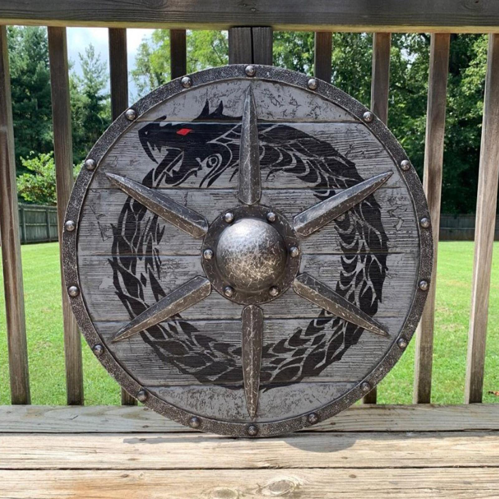 ZORQ Bouclier médiéval en Bois | Bouclier décoratif pour la Maison | Bouclier médiéval Eivor Valhalla Shied Toy Authentique BattleWorn Viking, Bouclier décoratif Cosplay