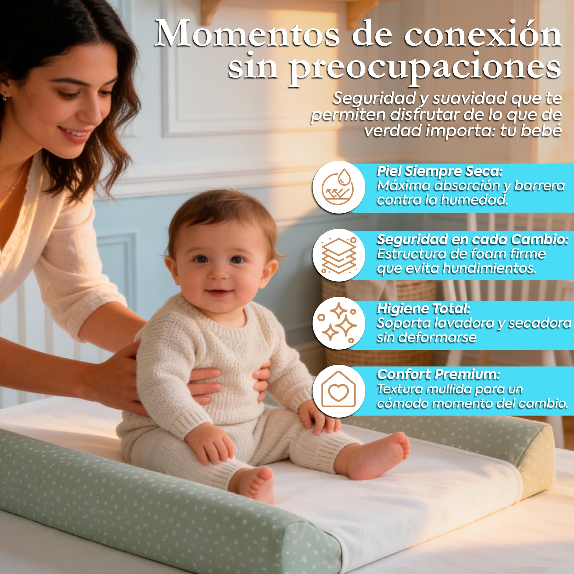 CAMBRASS Cambiador Bañera Bebe Acolchado de Algodon Impermeable y Ergonomico para Comoda o Cama 50x70x9 cm Rustic Rosa