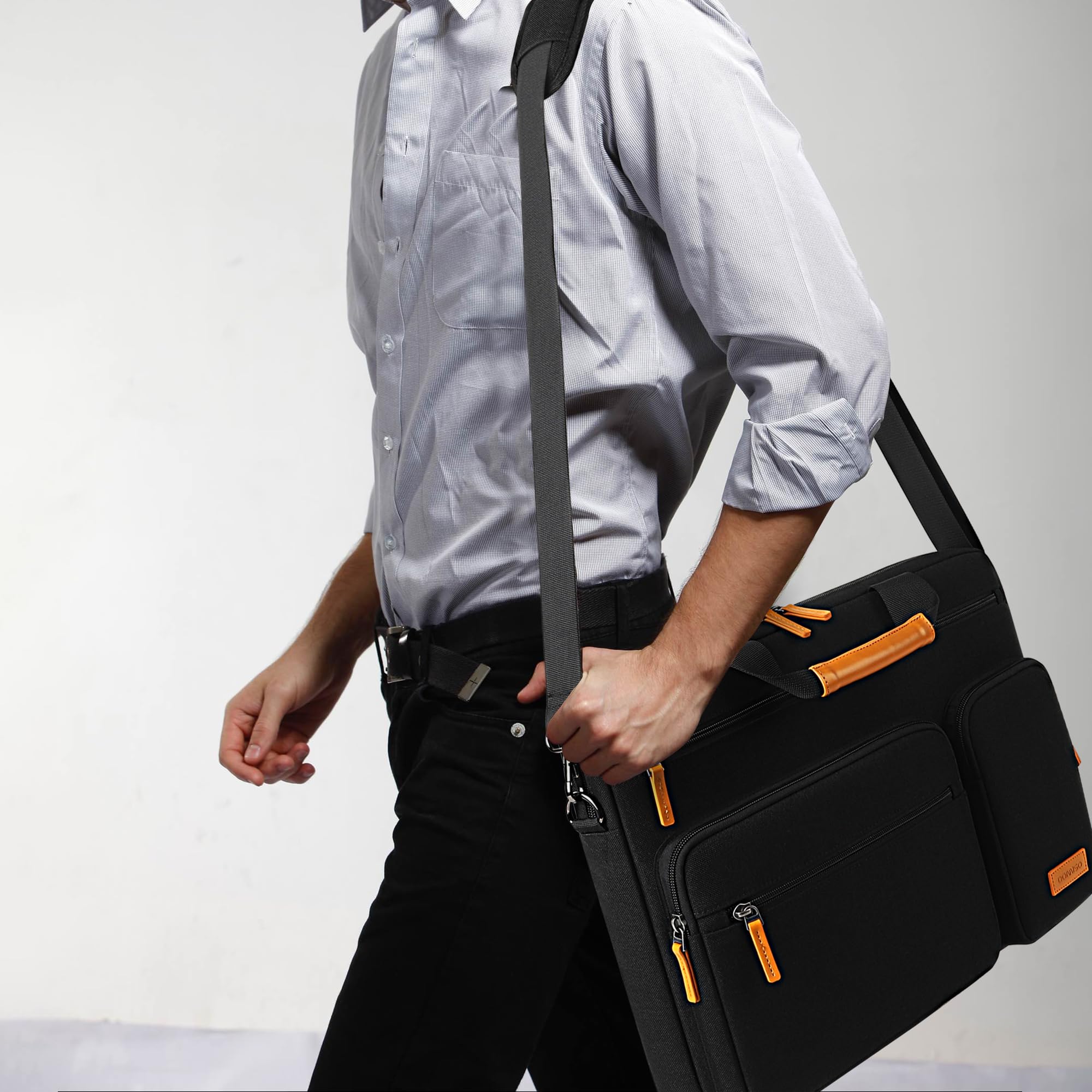 DOMISO Sacoche Ordinateur Portable 17,3 Pouces - Sac Messager Professionnel Résistante à l'Eau et Anti-Choc pour PC Portable 17-17,3" (Dell, HP, Lenovo, Acer, MSI, ASUS) - Noir+Marron