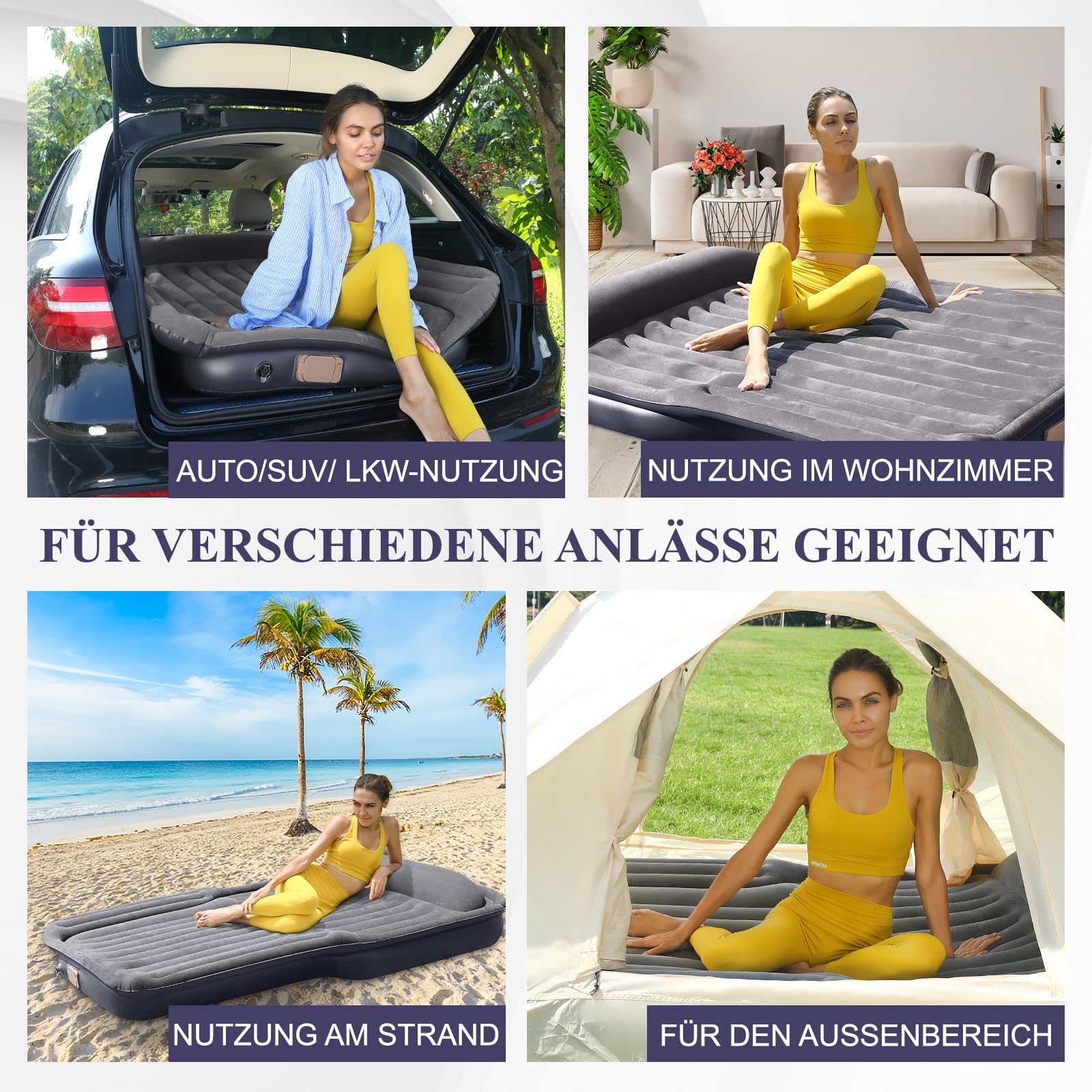 KMZ Aufblasbare Luftmatratze mit eingebauter Elektropumpe – Selbstaufblasende/Entlüftbare Matratze in 90 Sekunden – Flockbeschichtete Auto-Luftmatratze mit Tragetasche für Reisen und Camping | KMZ Aufblasbare Luftmatratze mit integrierter Pumpe für Campin