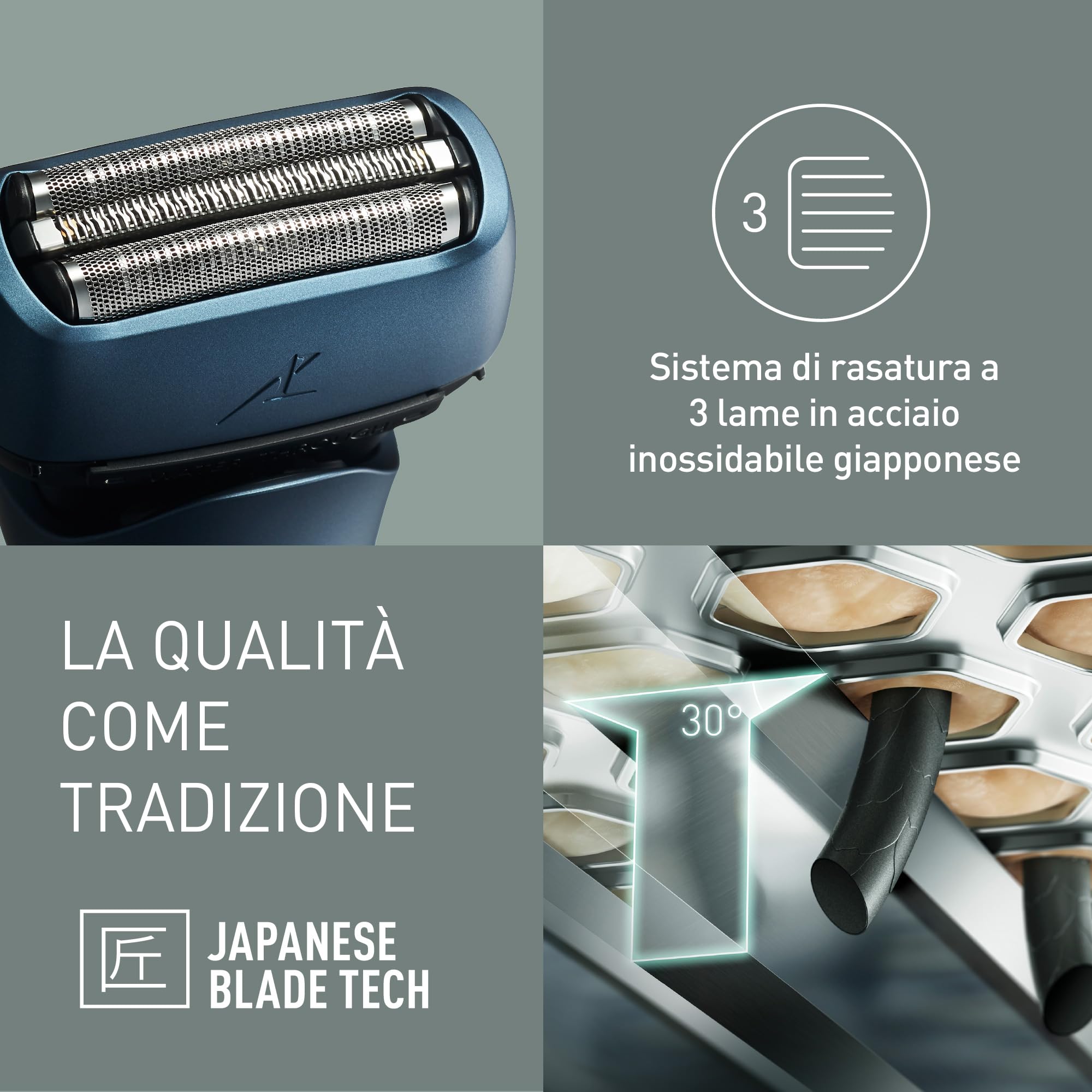 Panasonic Series 700 ES-ALT4B Rasoio Elettrico da Uomo a 3 Lame Wet & Dry, Rasoio Portatile Impermeabile, Sensore Barba Reattivo, Testina Flessibile, Trimmer Pop-Up, Impugnatura Ergonomica, Blu
