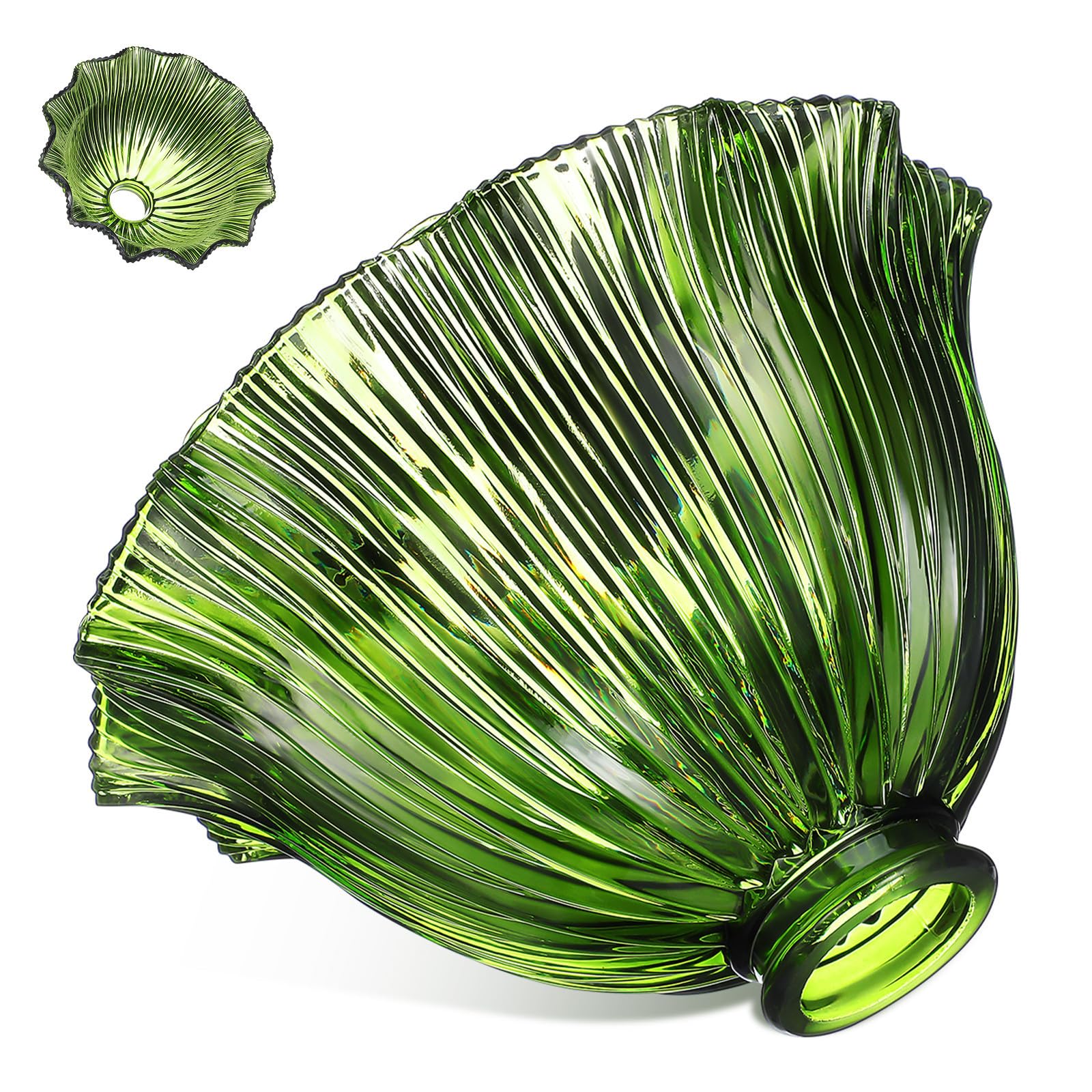 KICHOUSE Paralume in Vetro Verde Vintage per Lampadario Sospensione Design Semplice e Funzione di Attenuazione Luce, Facile da Rimuovere per Soggiorno o Cucina